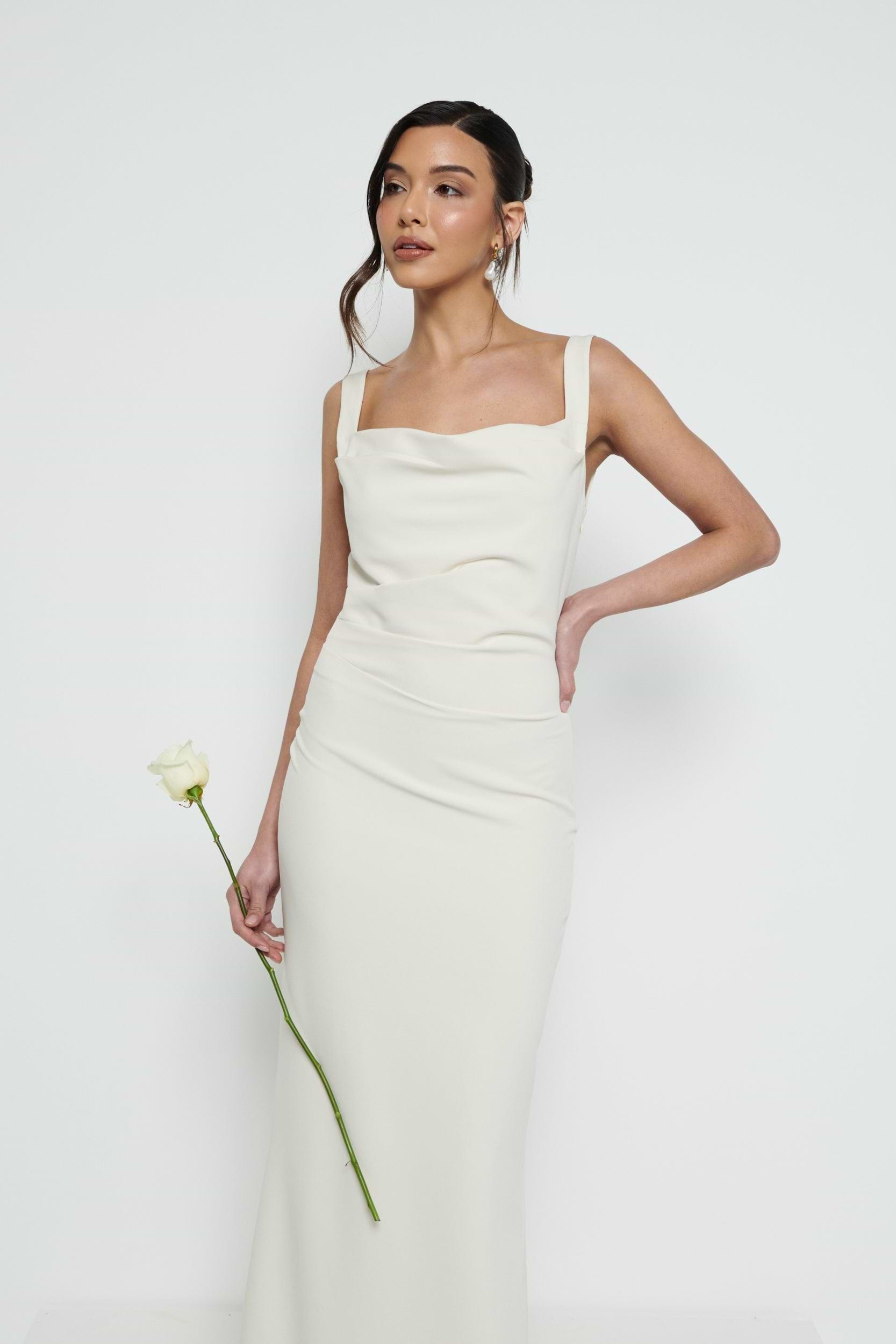Harriet Cowl Neck Crepe Maxi Bridesmaid Dress - Champagne