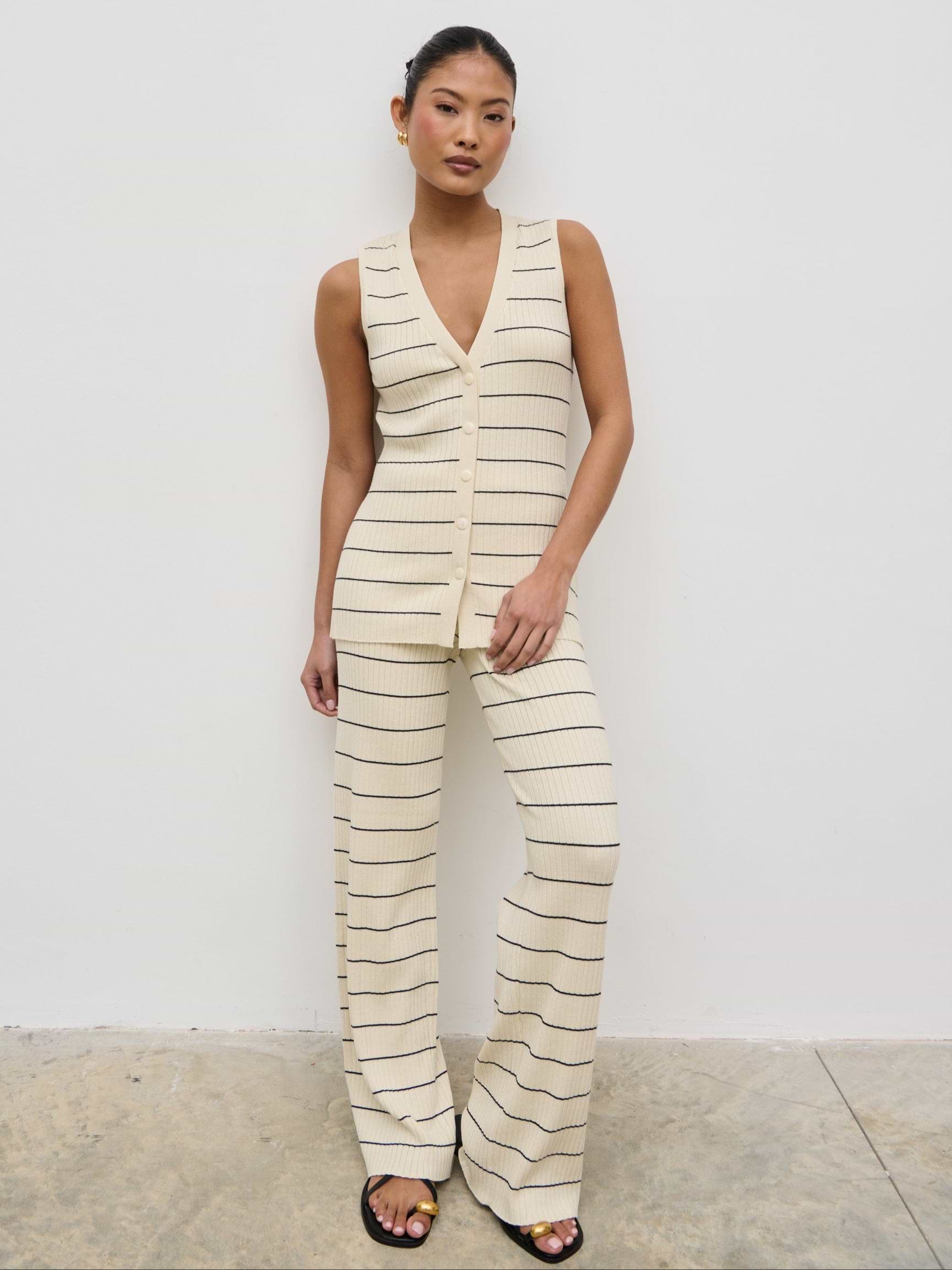 Hattie Stripe Knit Waistcoat - Cream and Black