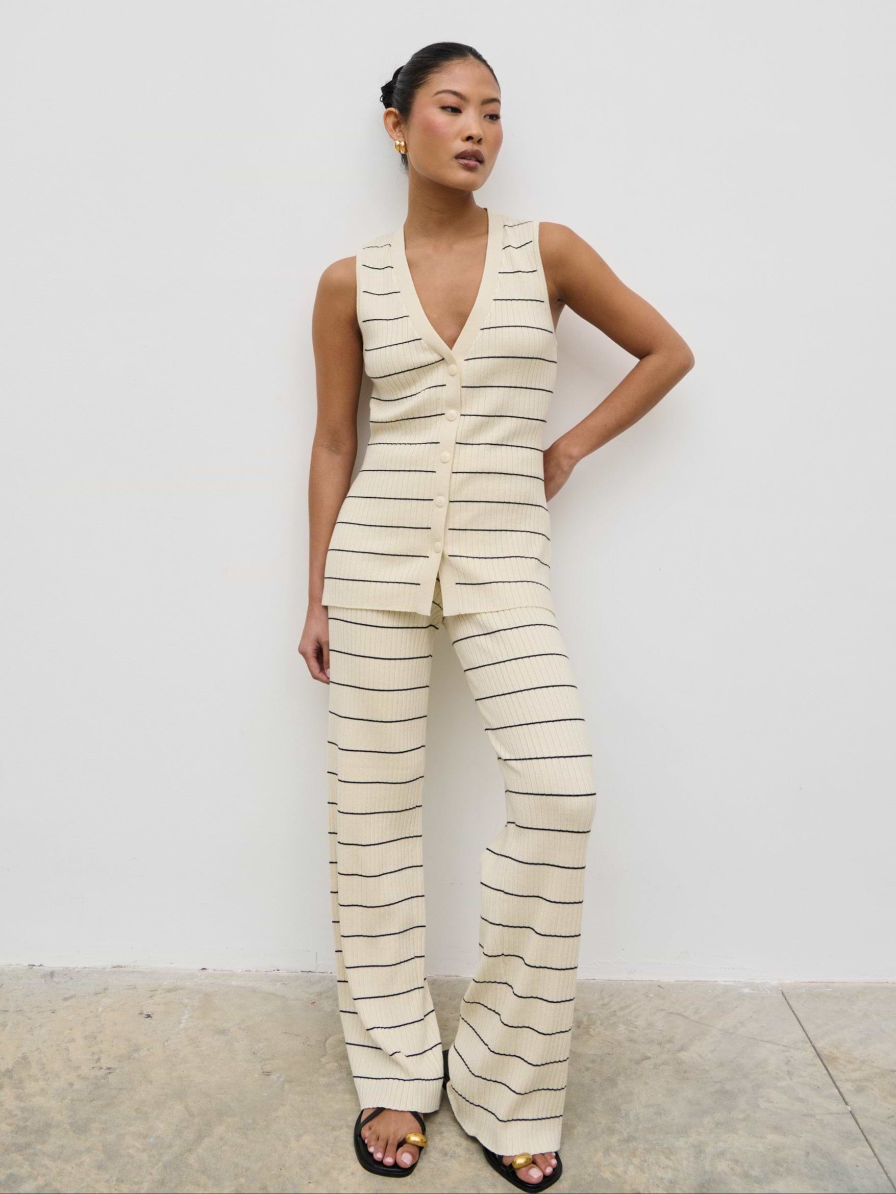 Hattie Stripe Knit Trousers - Cream and Black