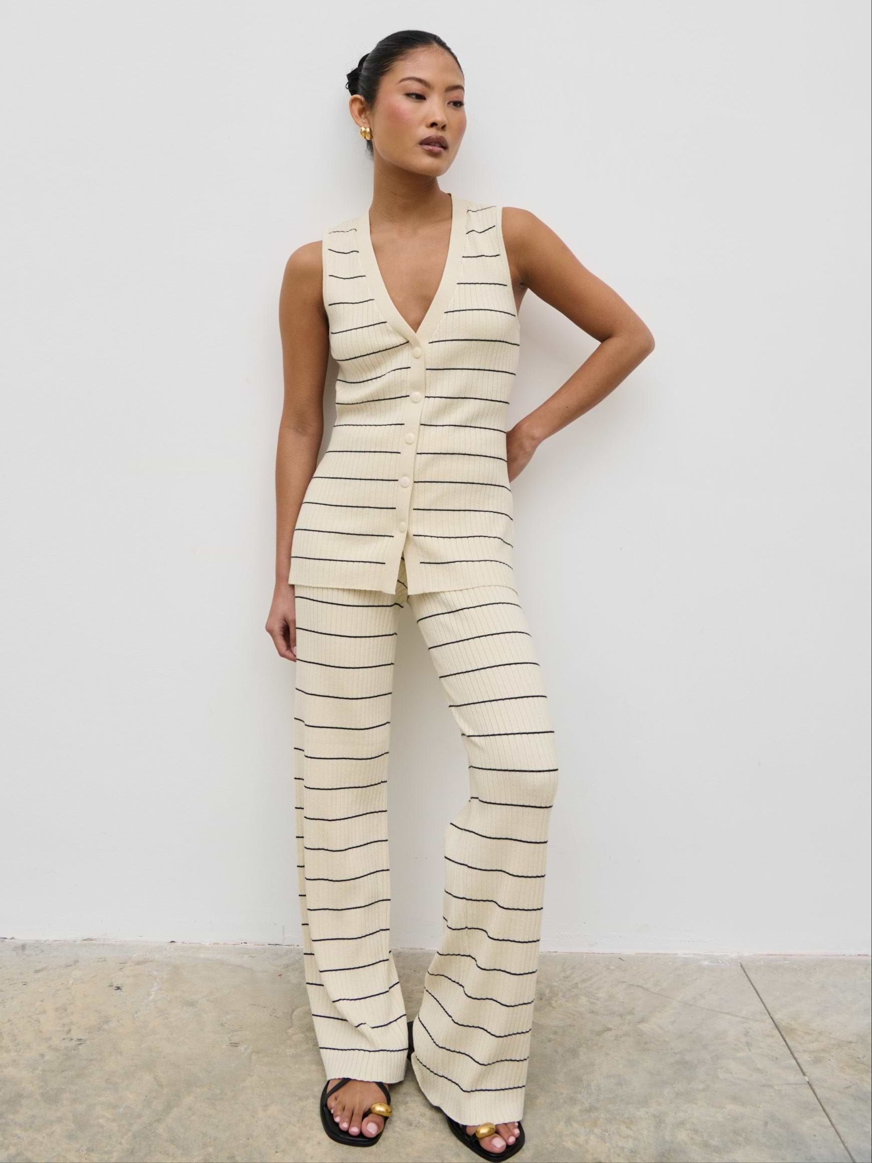 Hattie Stripe Knit Waistcoat - Cream and Black