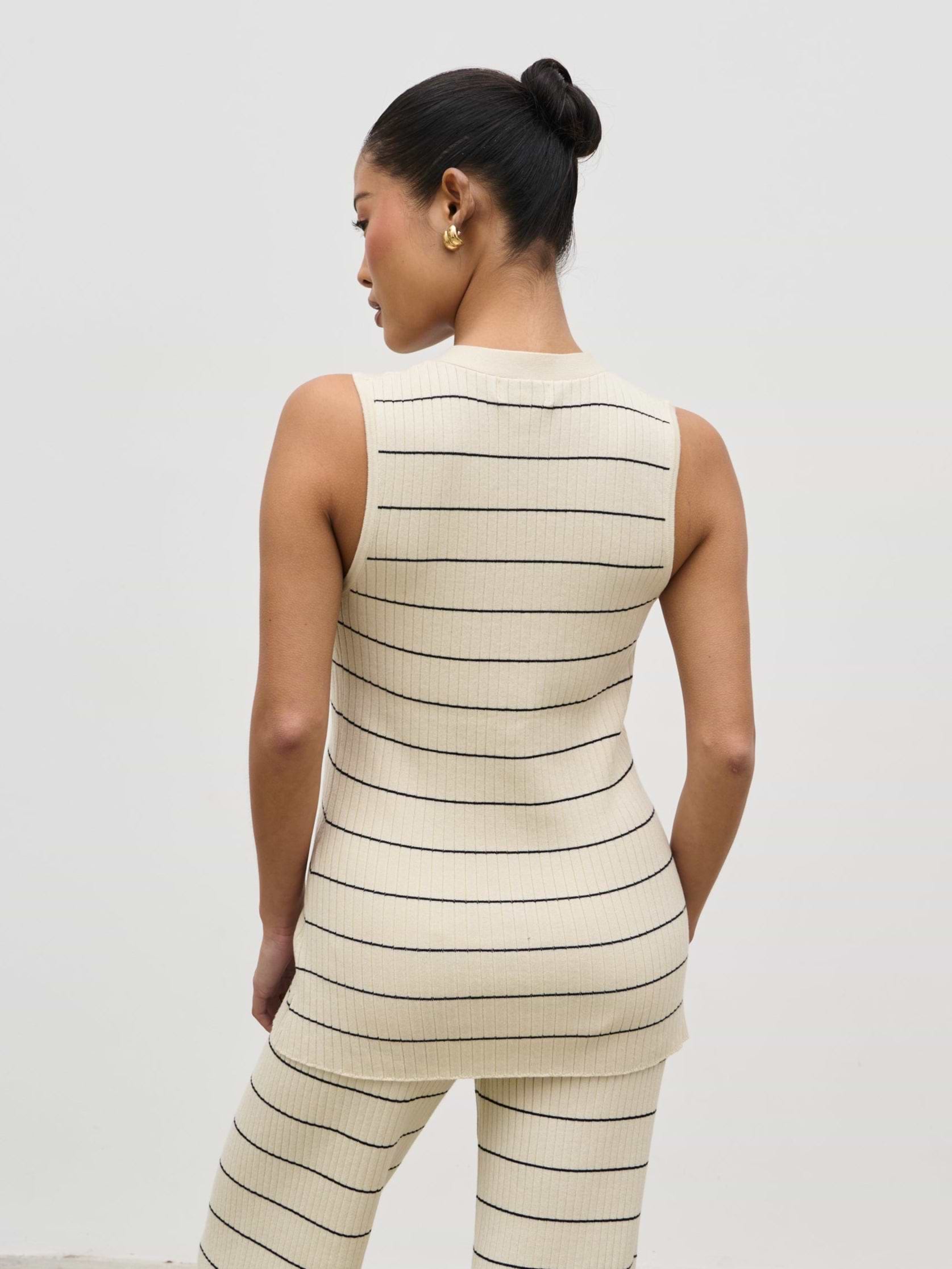 Hattie Stripe Knit Waistcoat - Cream and Black