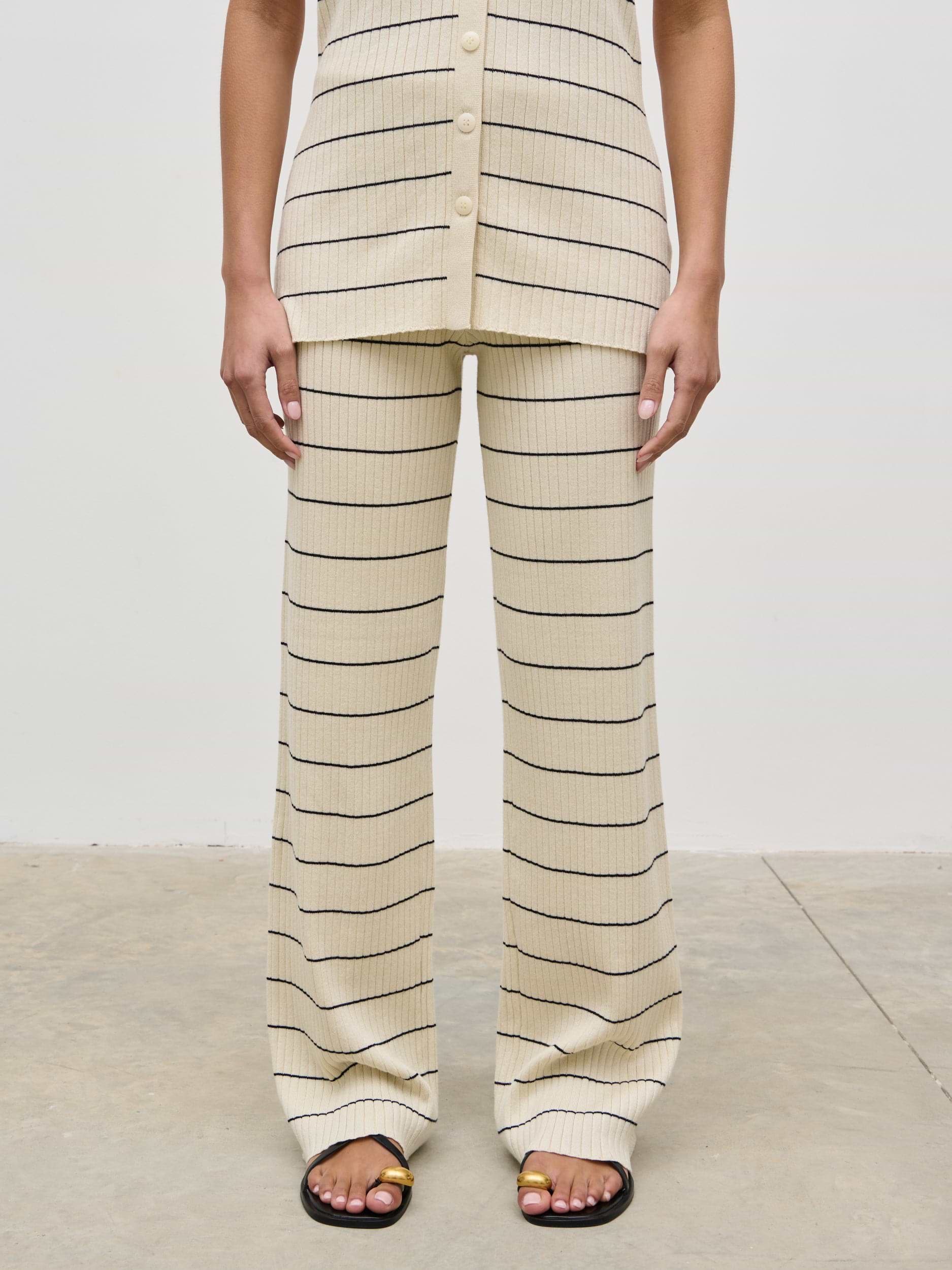 Hattie Stripe Knit Trousers - Cream and Black