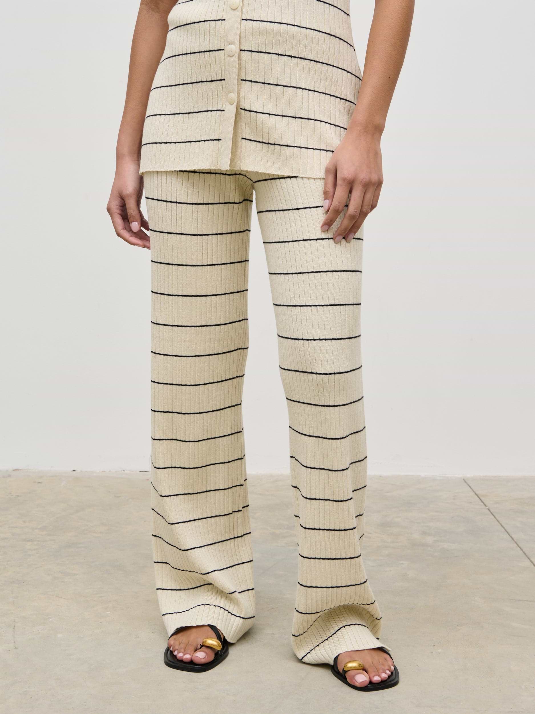 Hattie Stripe Knit Trousers - Cream and Black
