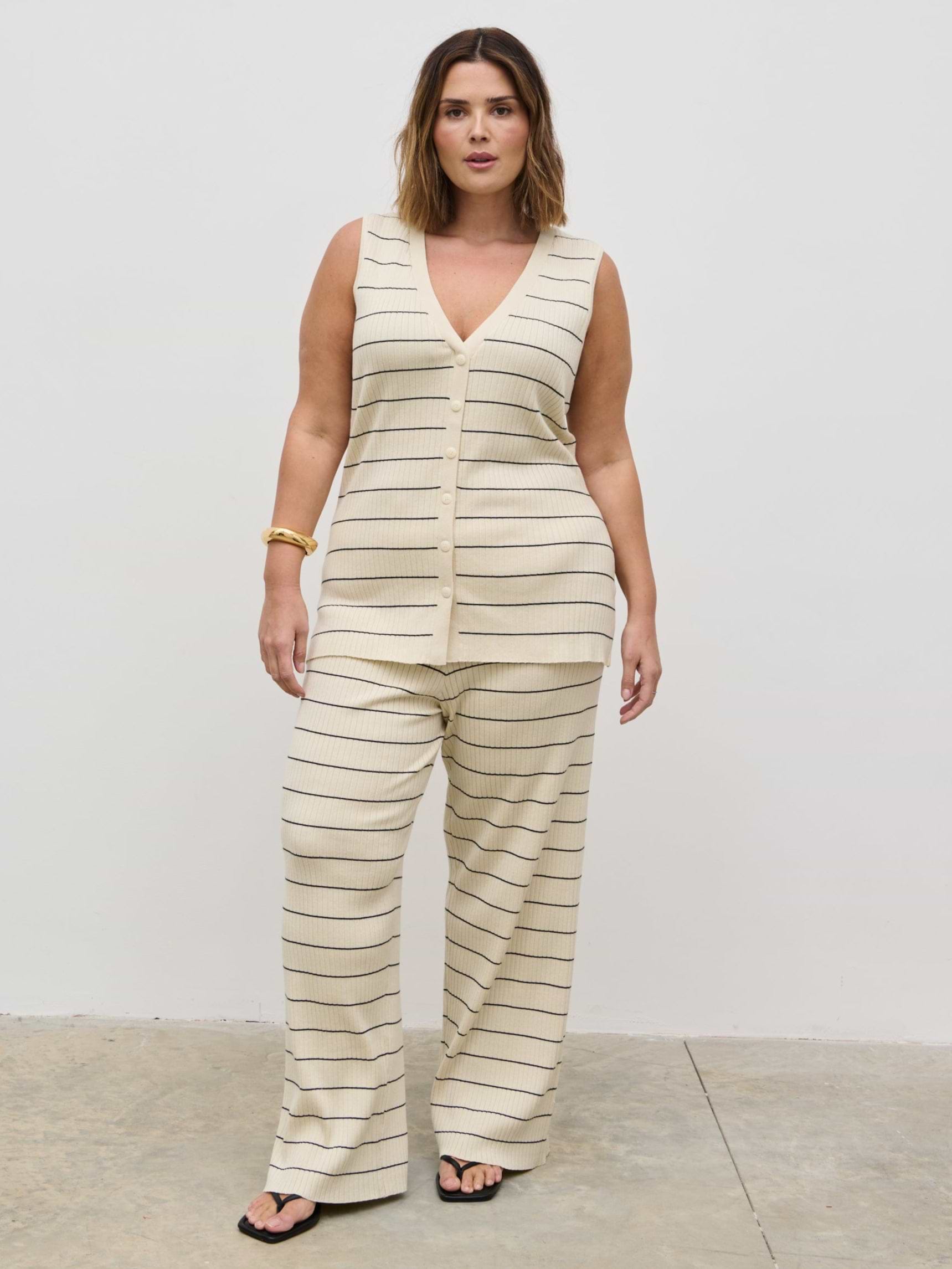 Hattie Stripe Knit Trousers Curve - Cream and Black