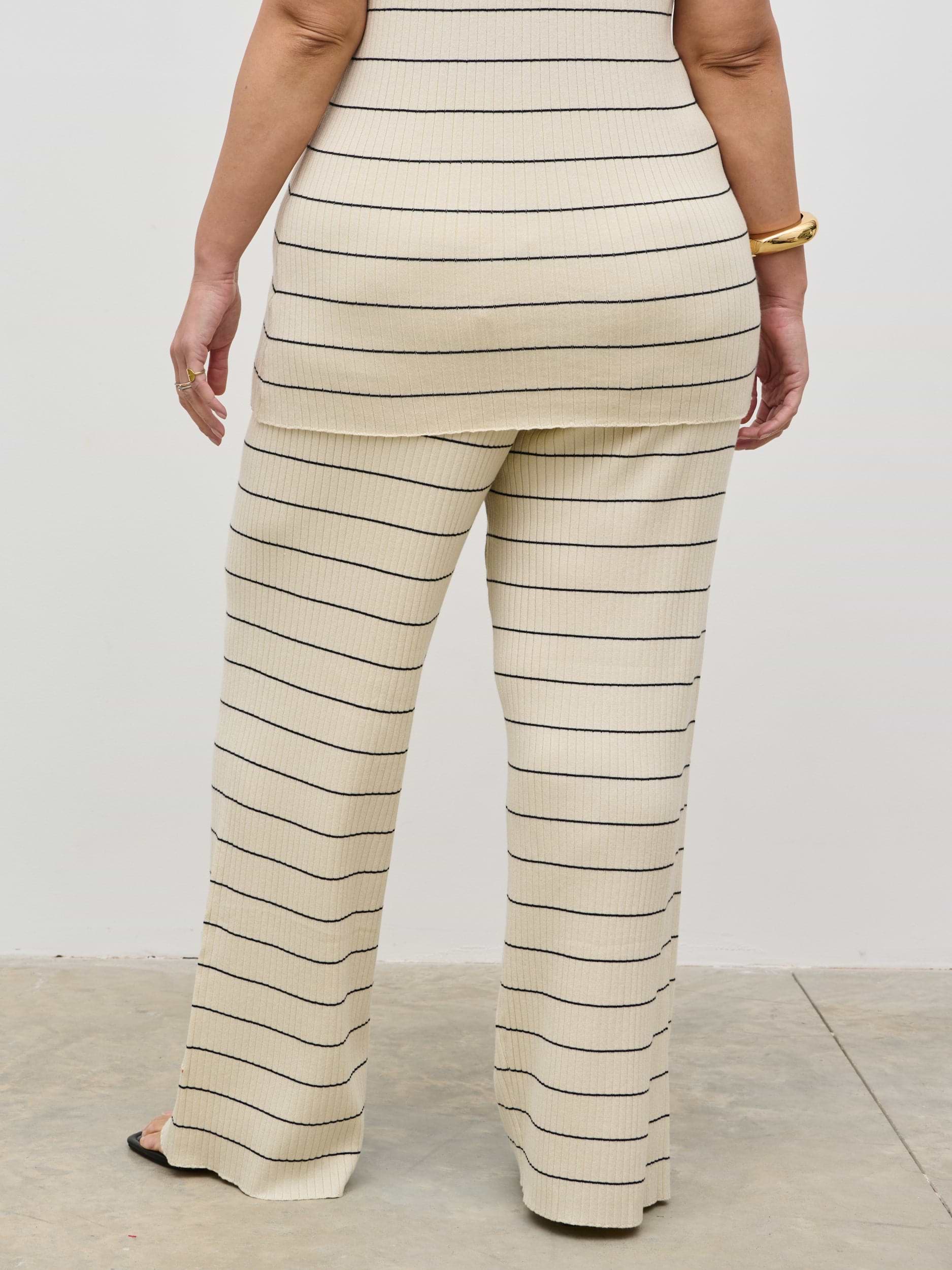 Hattie Stripe Knit Trousers Curve - Cream and Black