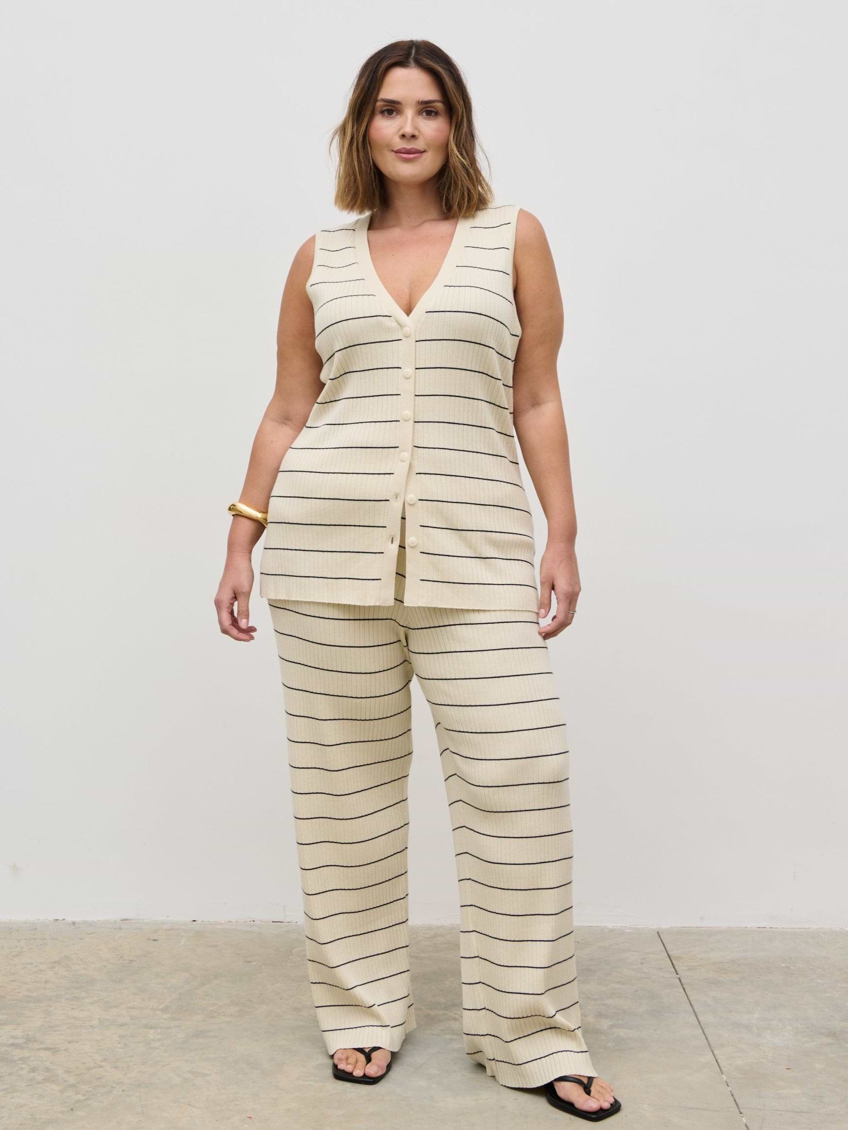 Hattie Stripe Knit Trousers Curve - Cream and Black