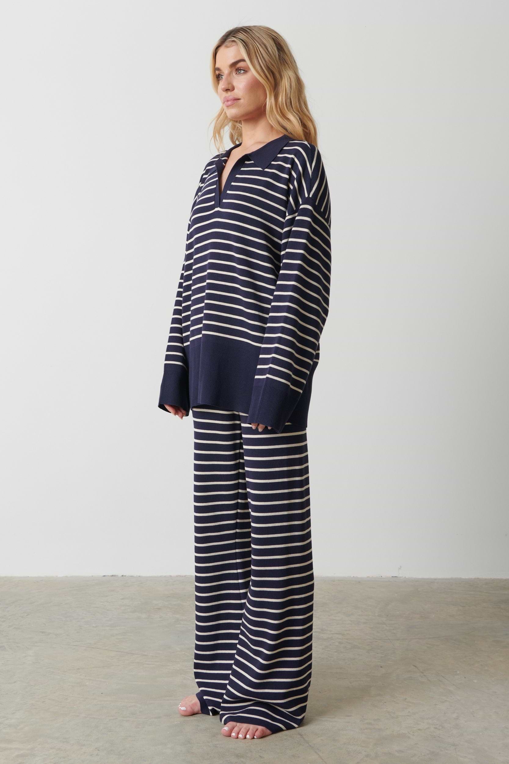 Hayden Striped Jumper - Navy and Cream