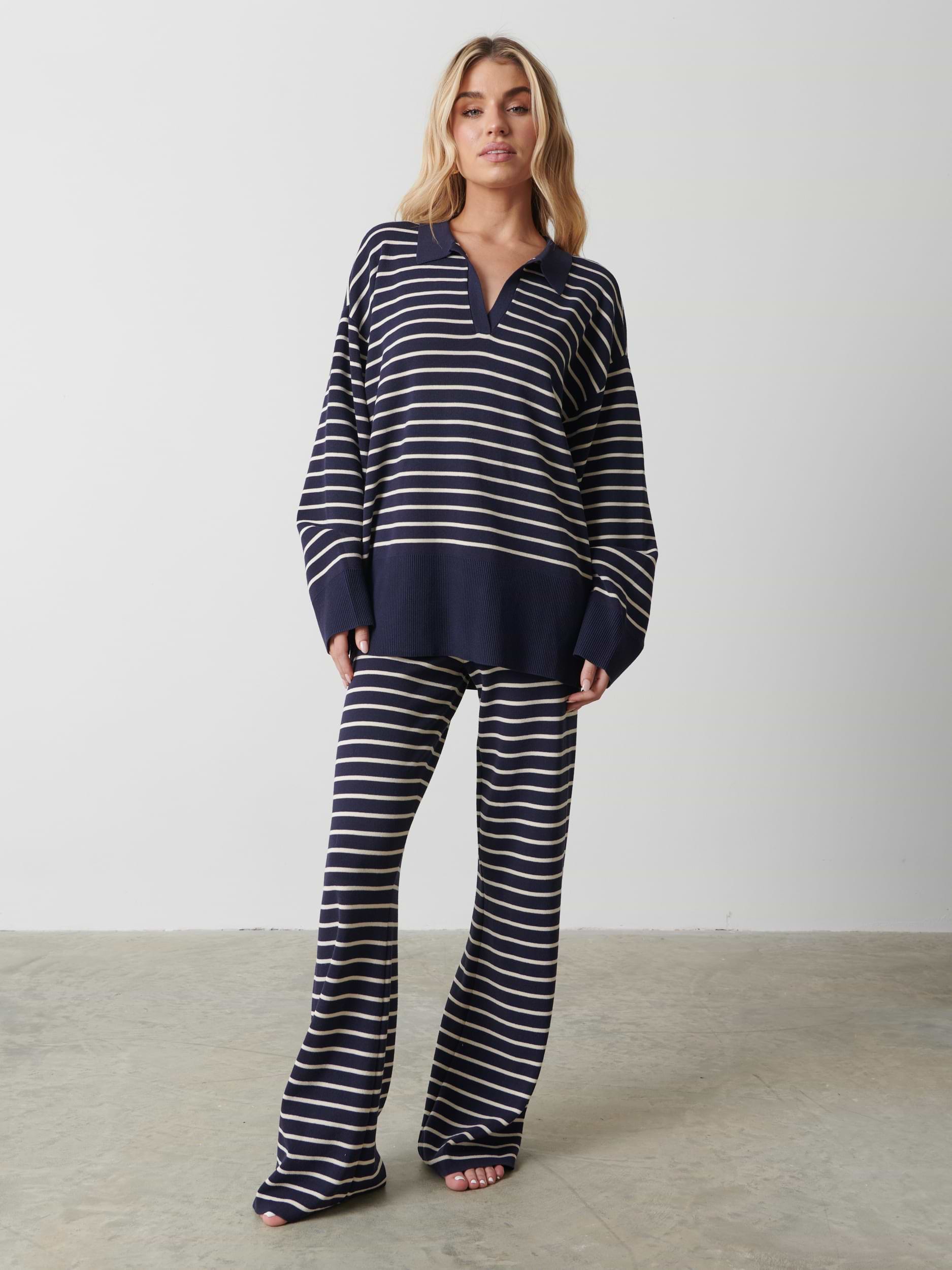Hayden Striped Jumper - Navy and Cream