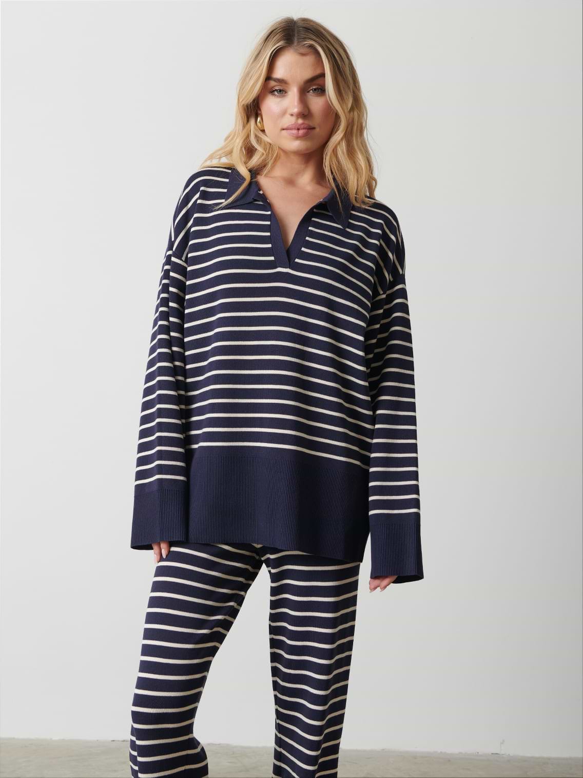 Hayden Striped Jumper - Navy and Cream
