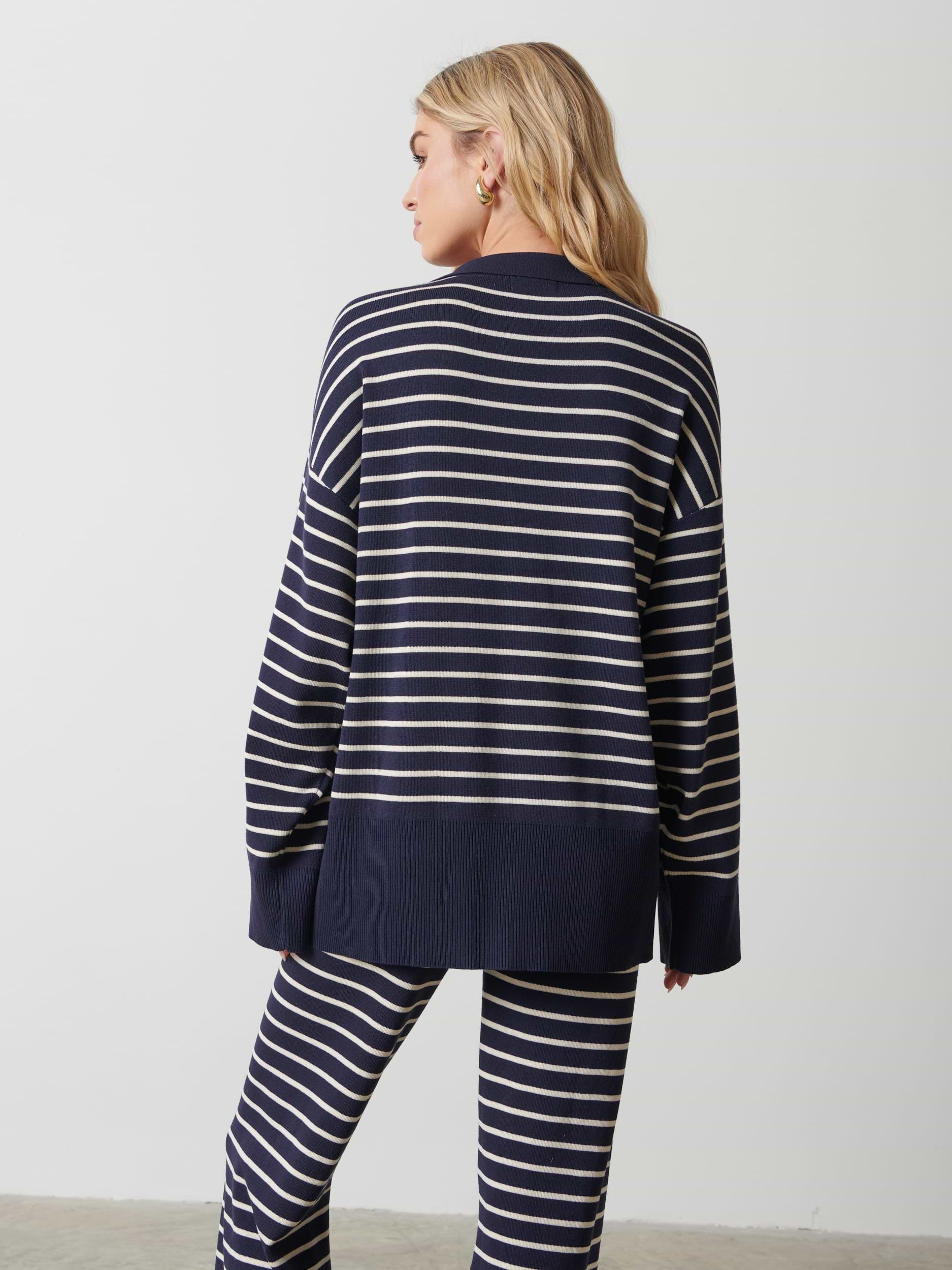 Hayden Striped Jumper - Navy and Cream