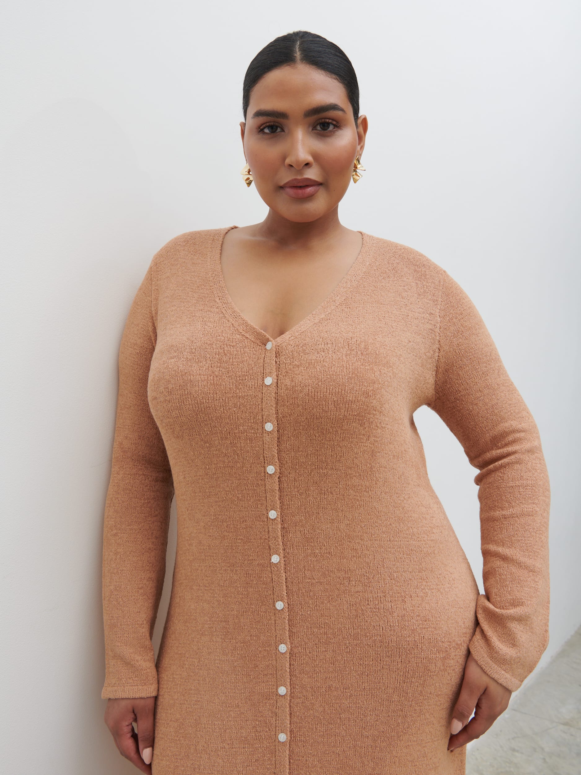 Hazel Knit Maxi Dress Curve - Tan Blush