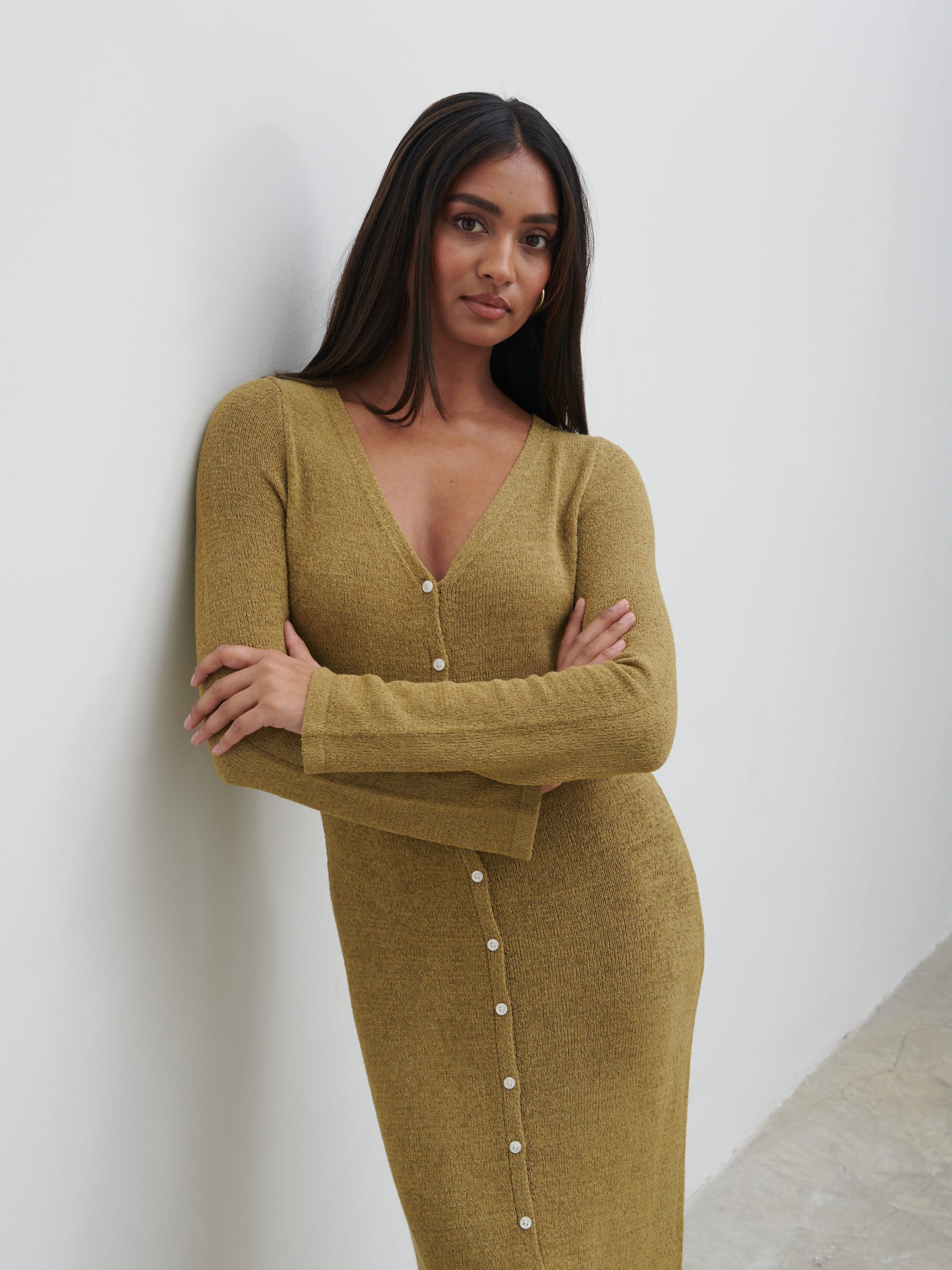 Hazel Knit Maxi Dress - Olive