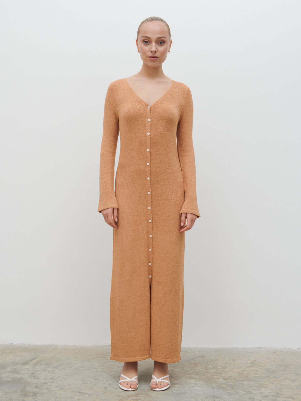 Hazel Knit Maxi Dress - Tan Blush