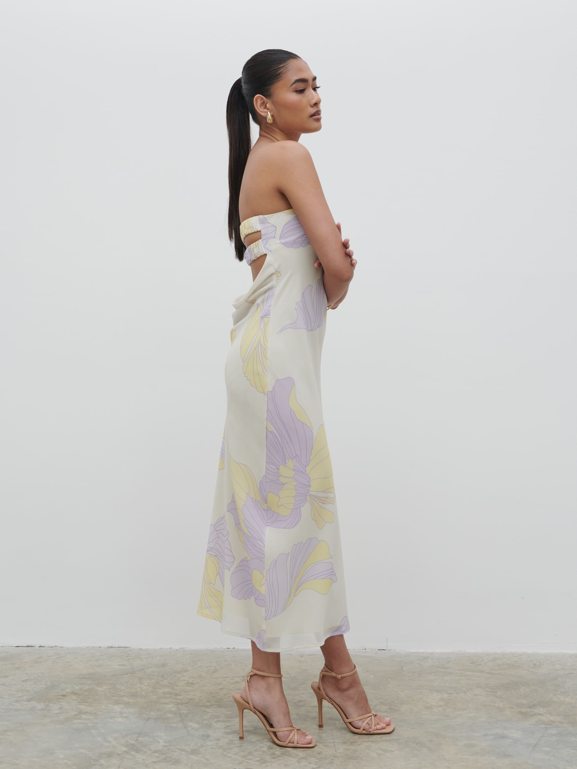 Heather Bandeau Midaxi Dress - Purple and Beige Floral