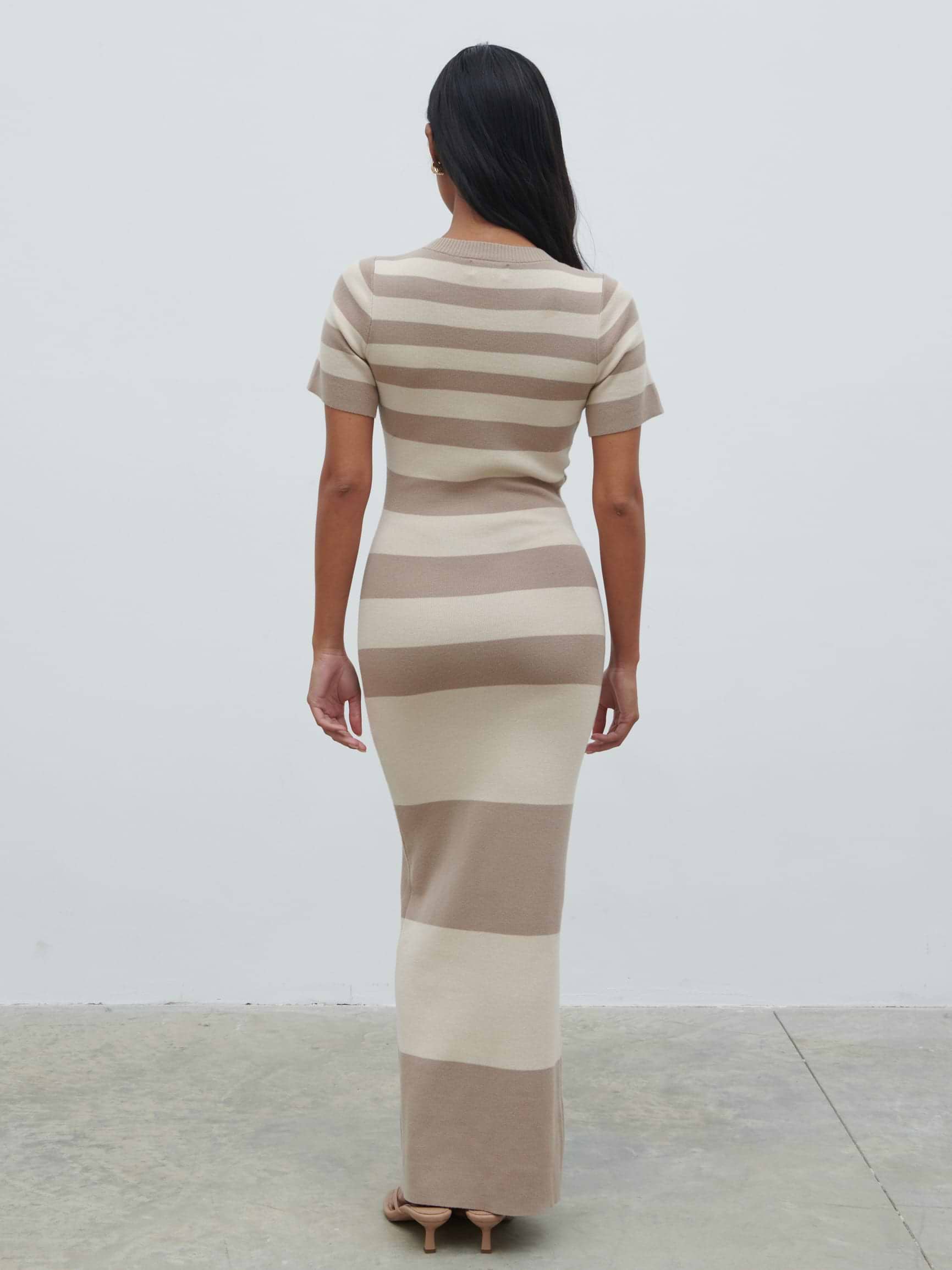 Heidi Stripe Knit Dress - Stone and Taupe