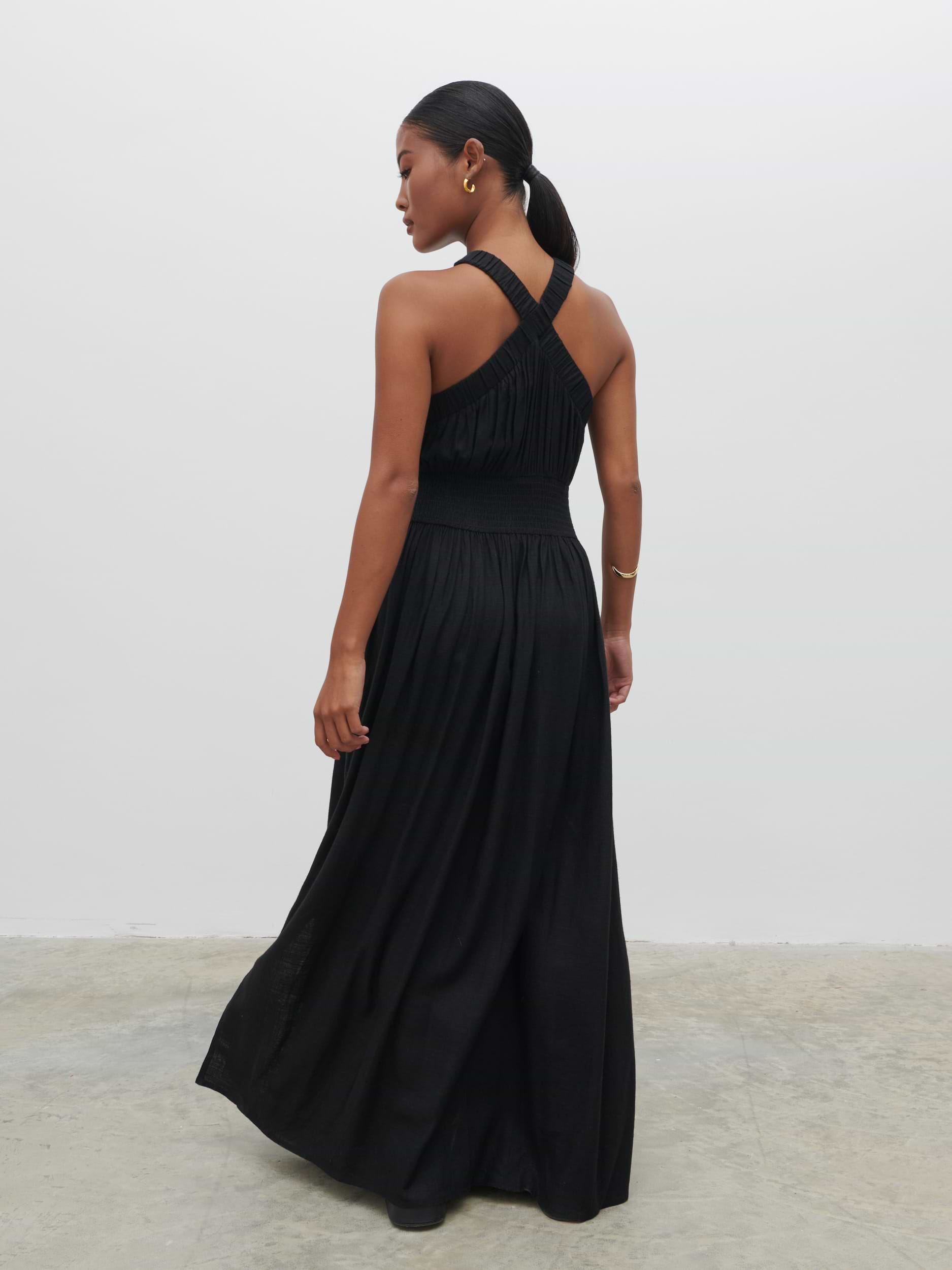 Hollie Shirred Maxi Dress - Black