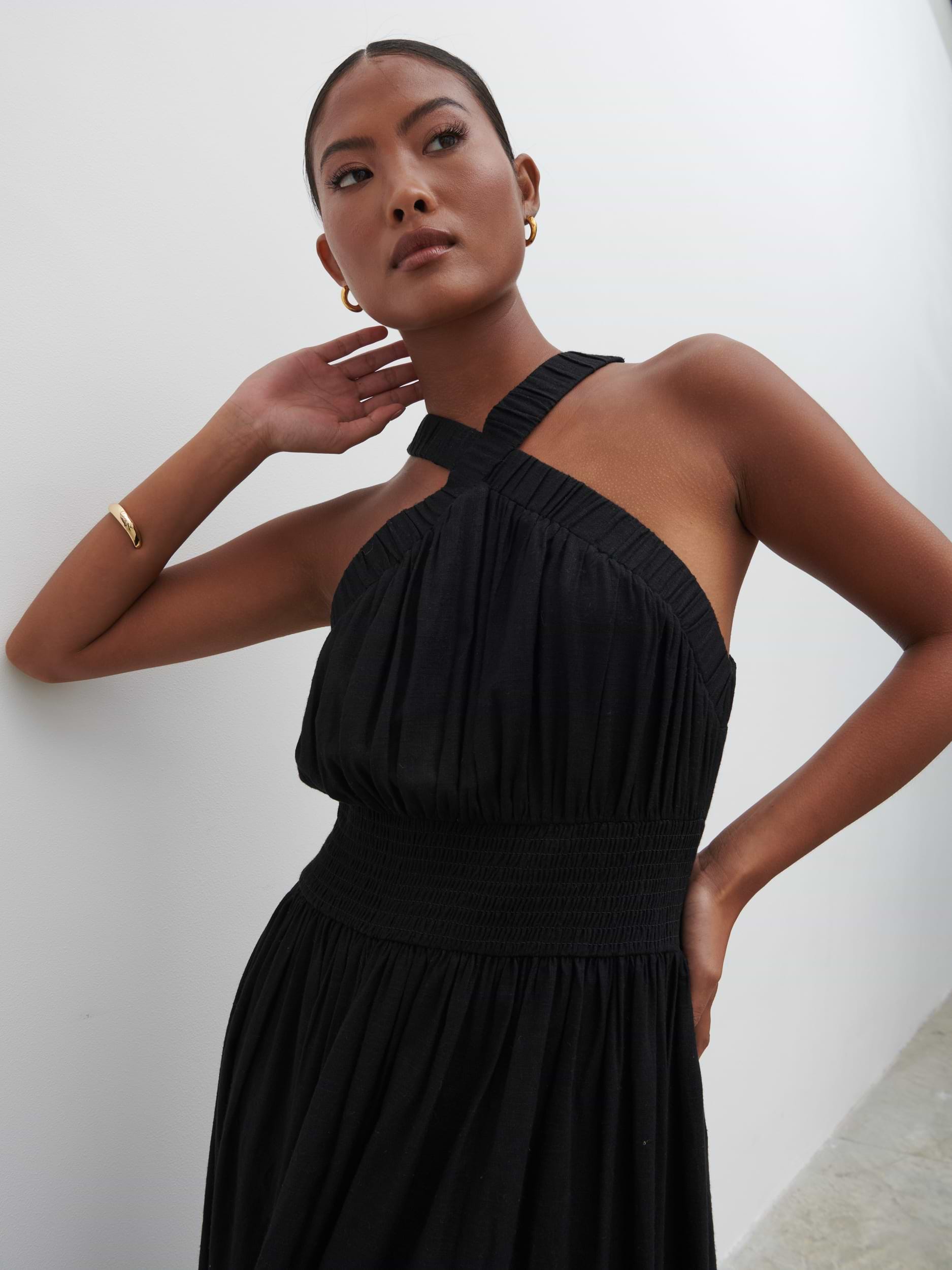 Hollie Shirred Maxi Dress - Black