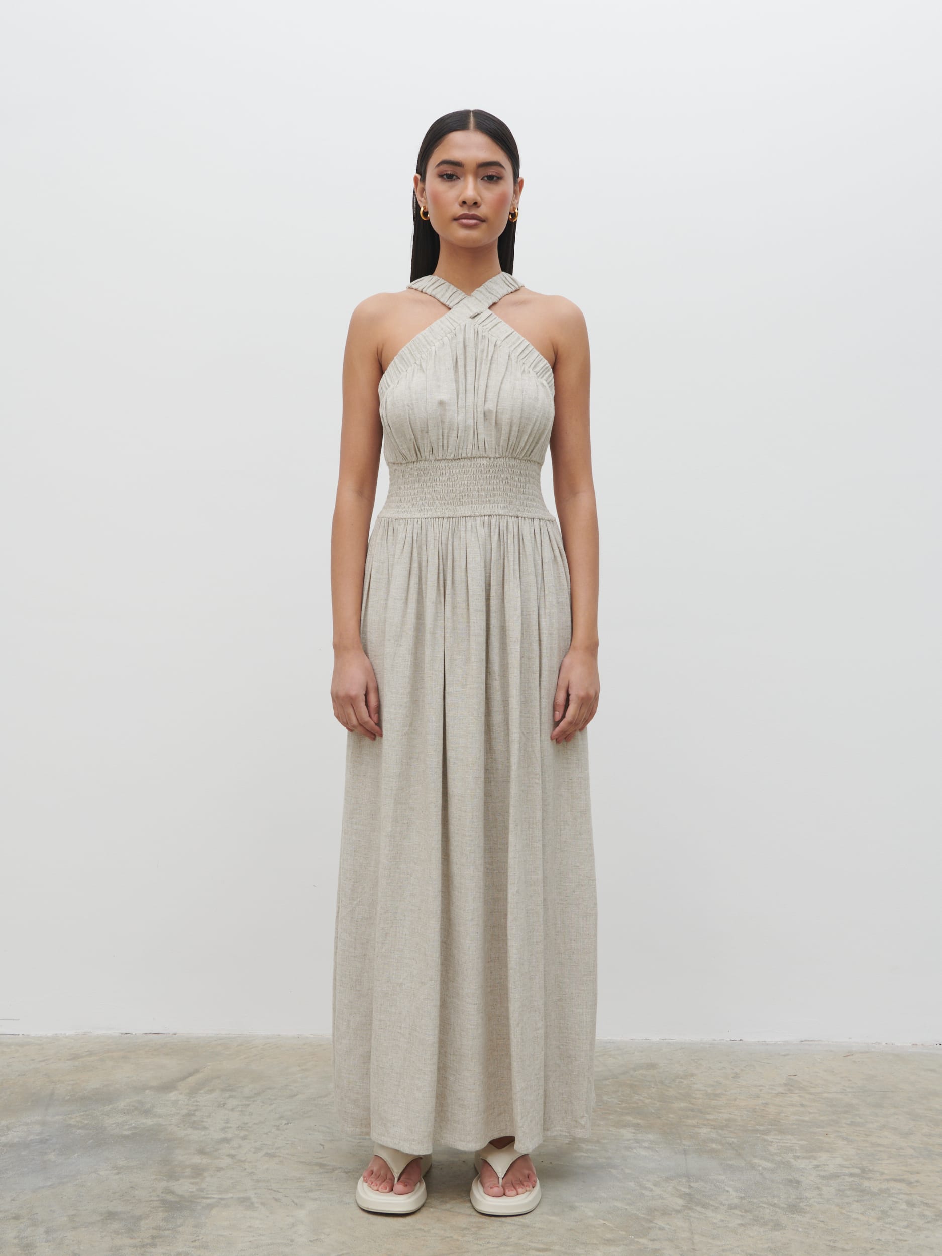 Hollie Shirred Maxi Dress - Natural