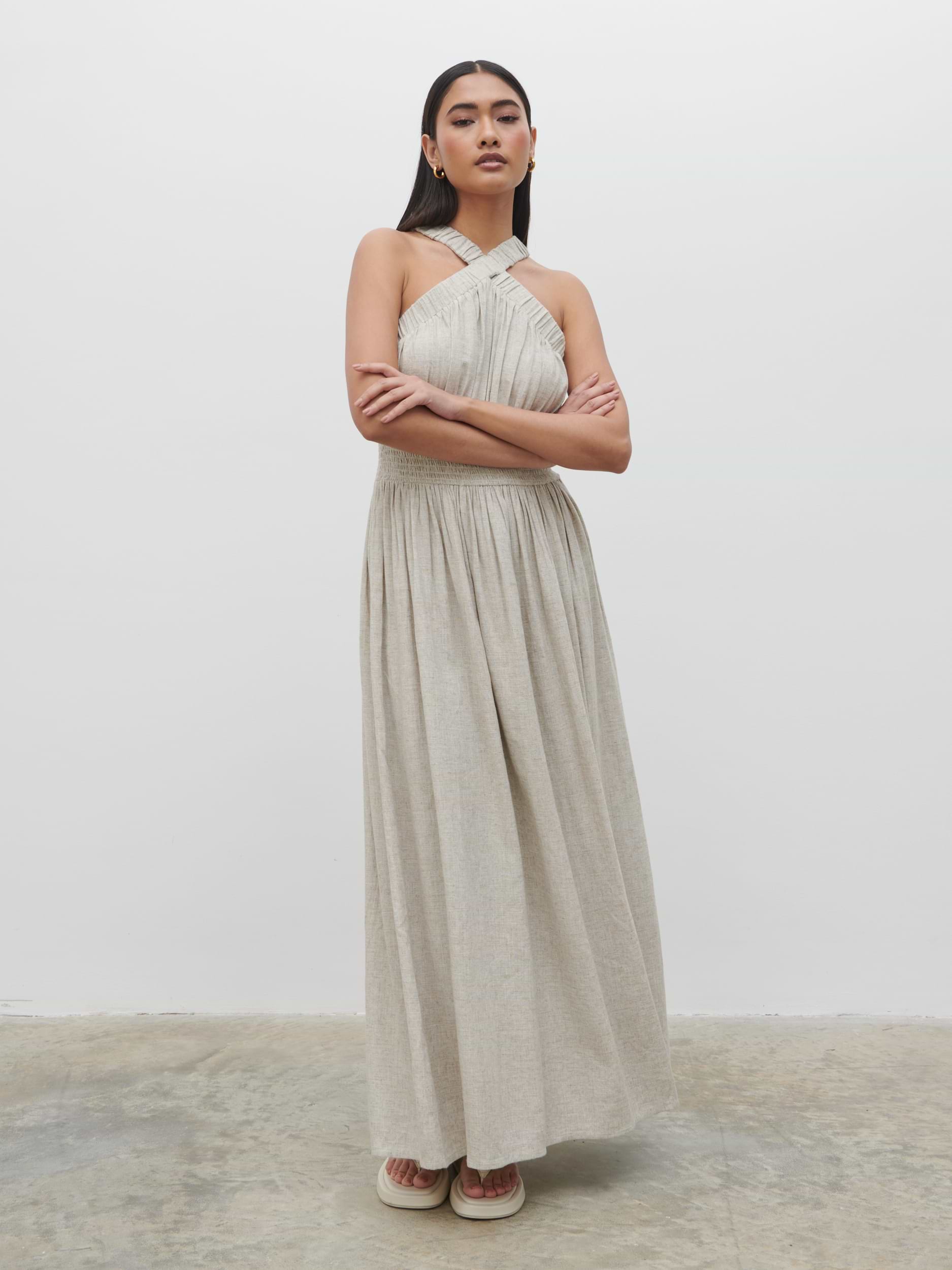 Hollie Shirred Maxi Dress - Natural