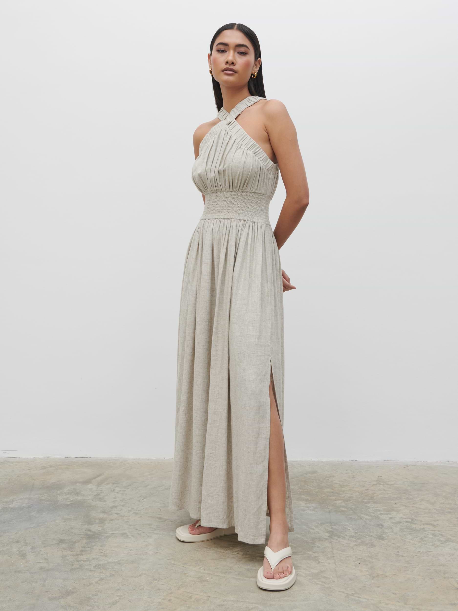 Hollie Shirred Maxi Dress - Natural