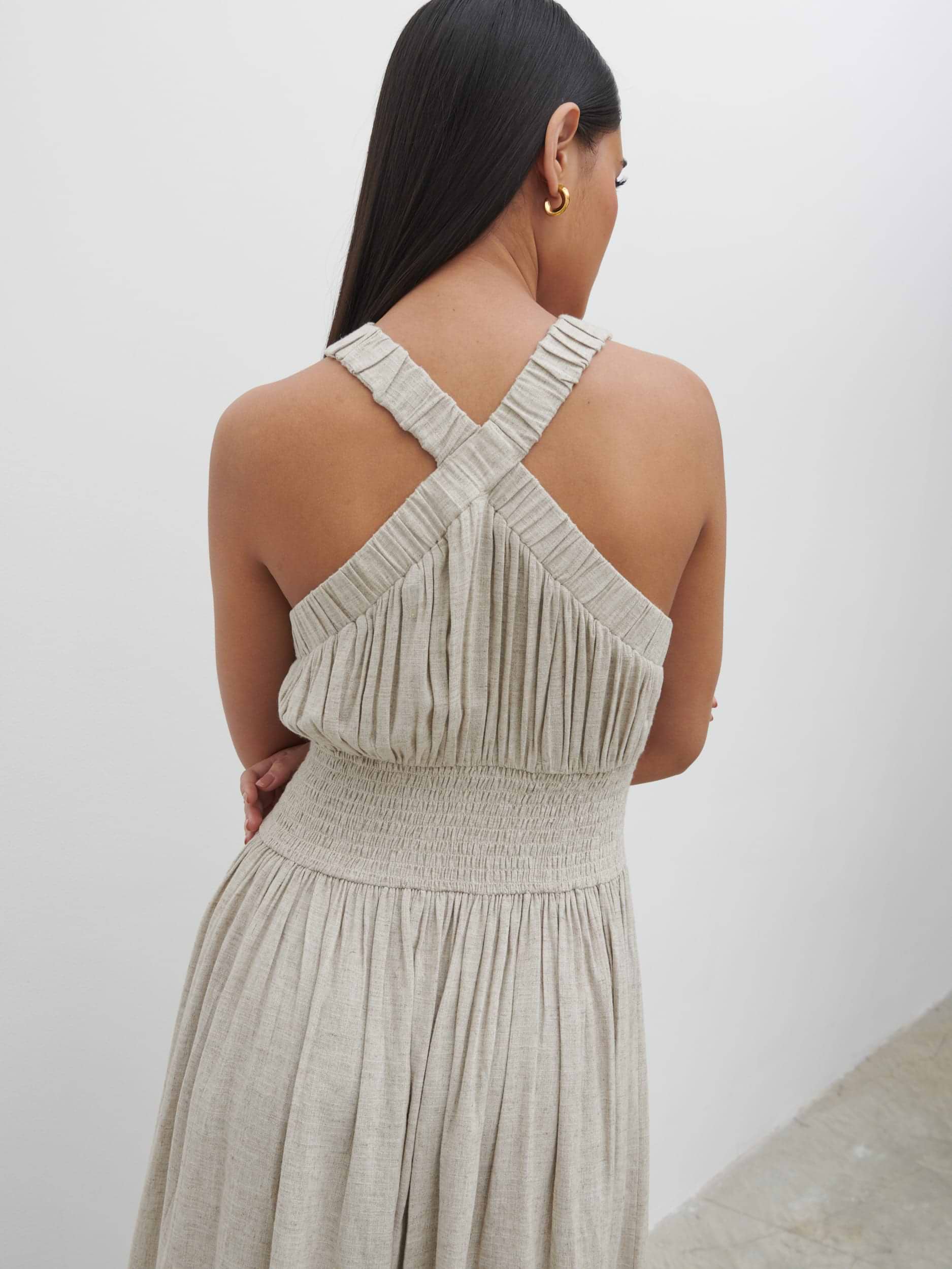 Hollie Shirred Maxi Dress - Natural