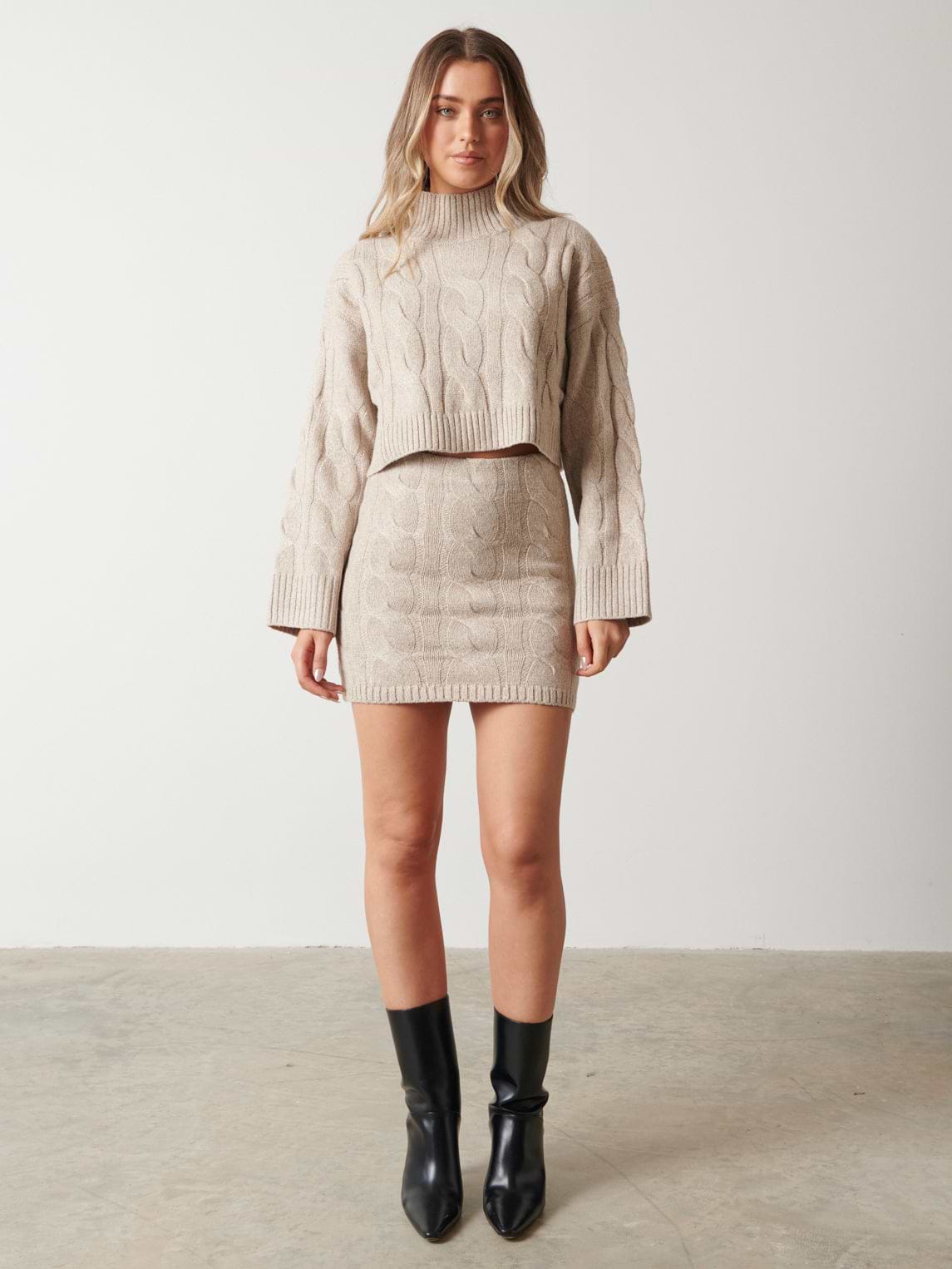 Hunter Cable Knit Mini Skirt - Beige