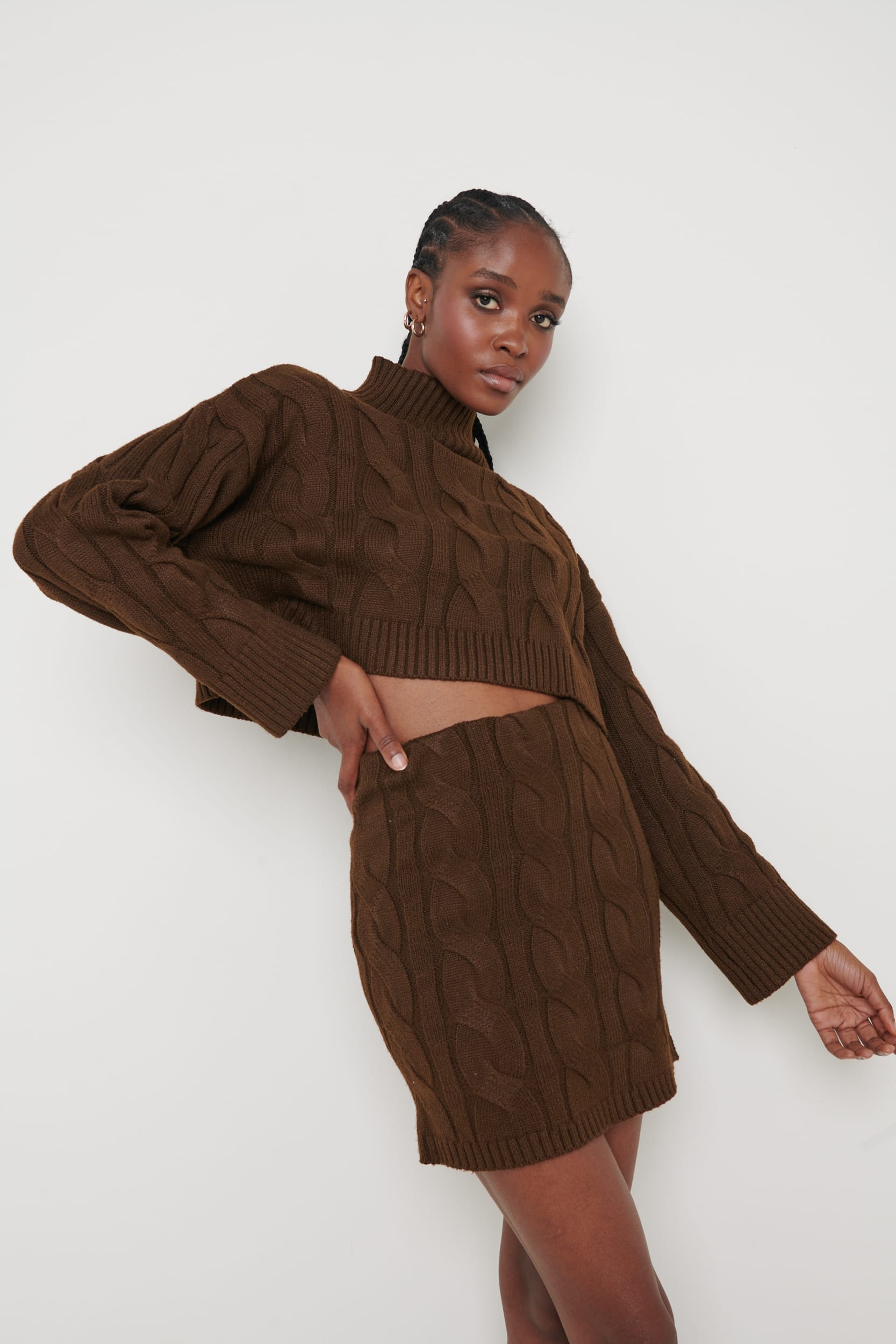 [PDP VIDEO TEST] Hunter Cable Knit Mini Skirt - Brown (Copy)