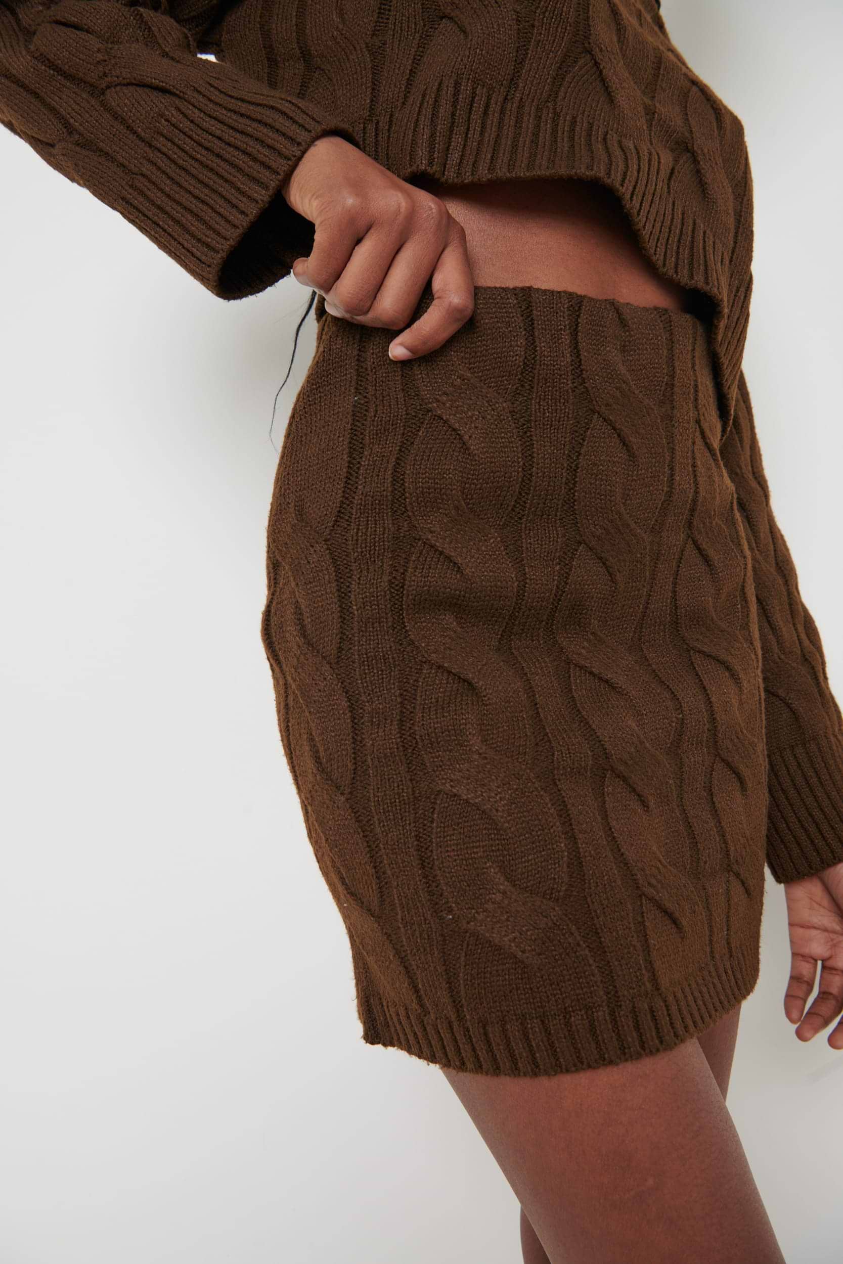 [PDP VIDEO TEST] Hunter Cable Knit Mini Skirt - Brown (Copy)