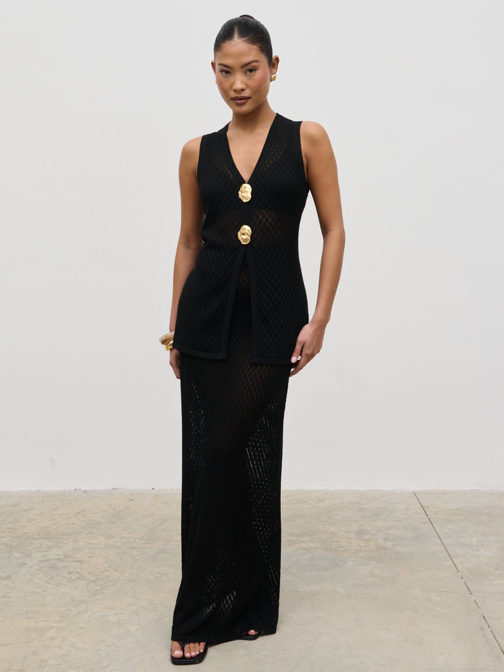 Imani Pointelle Knit Waistcoat - Black