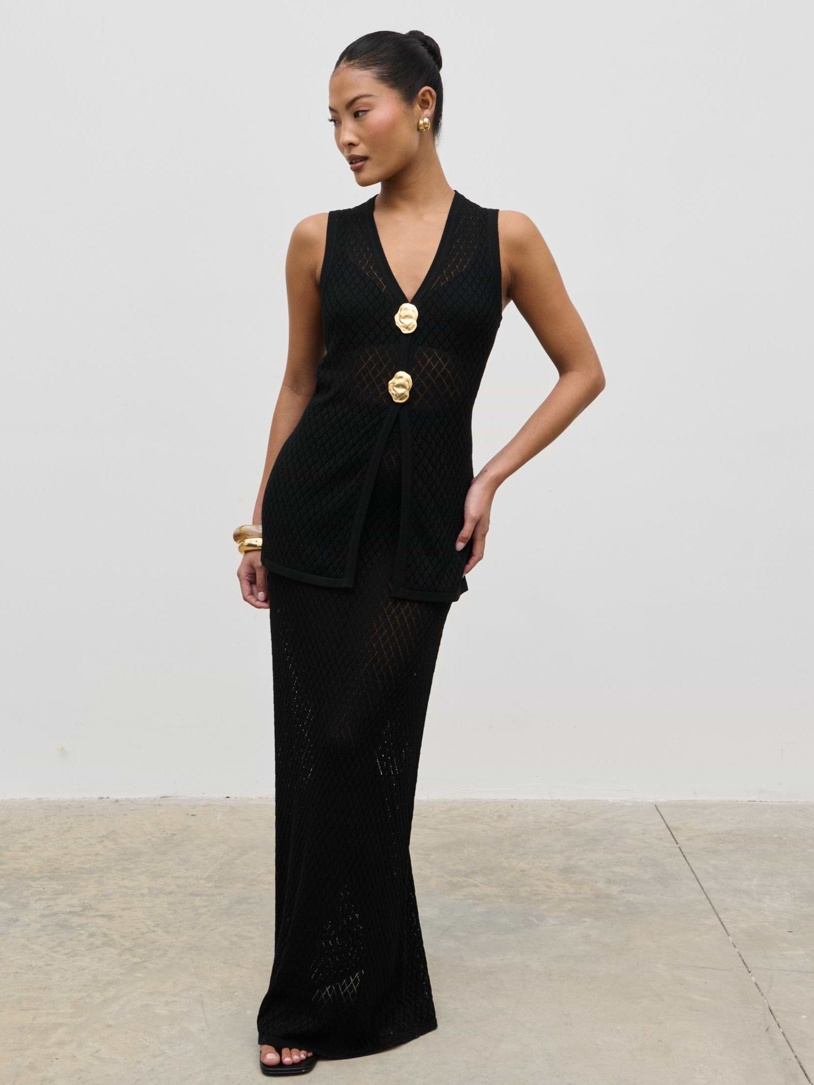 Imani Pointelle Knit Waistcoat - Black