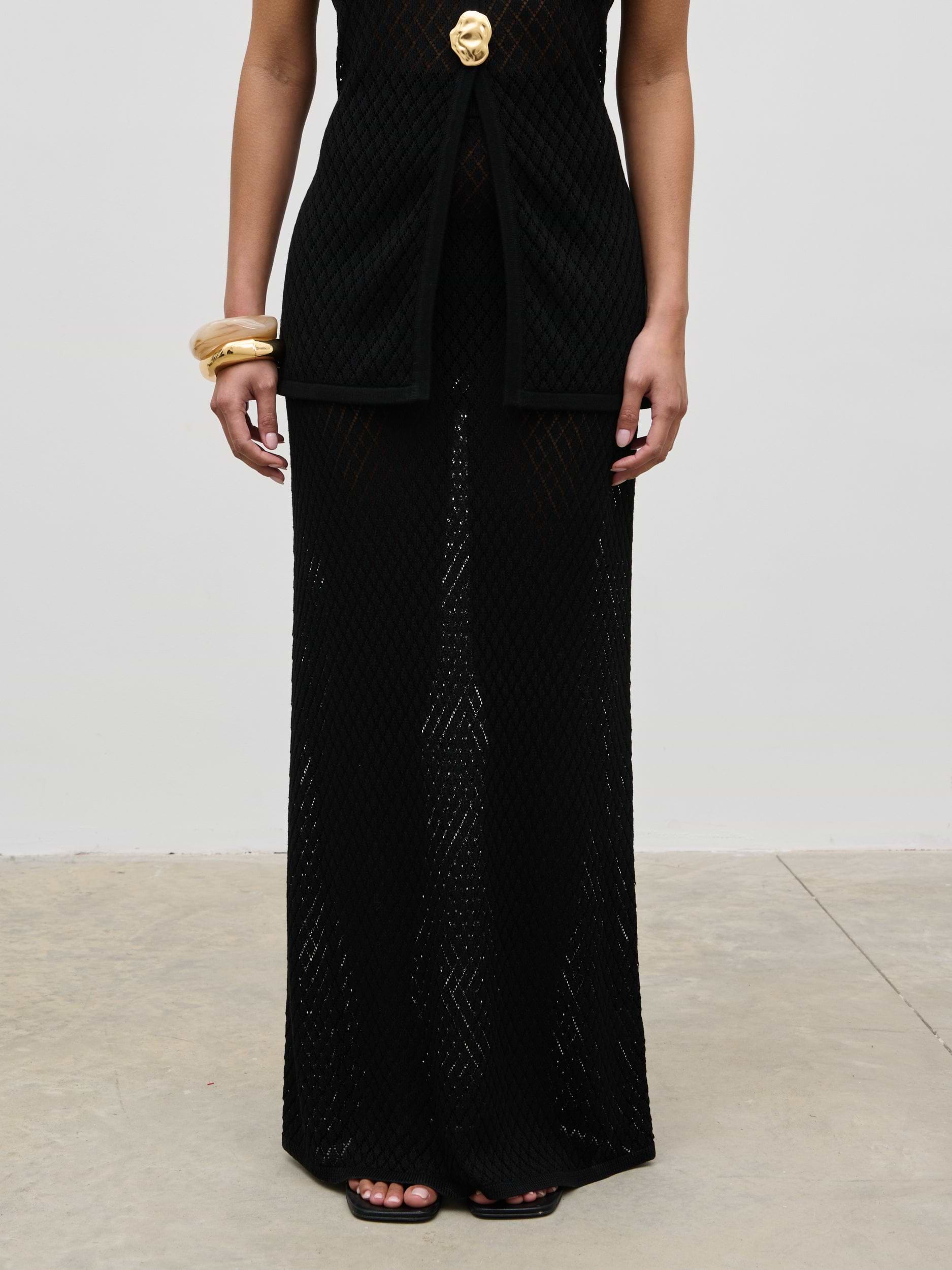 Imani Pointelle Knit Maxi Skirt - Black