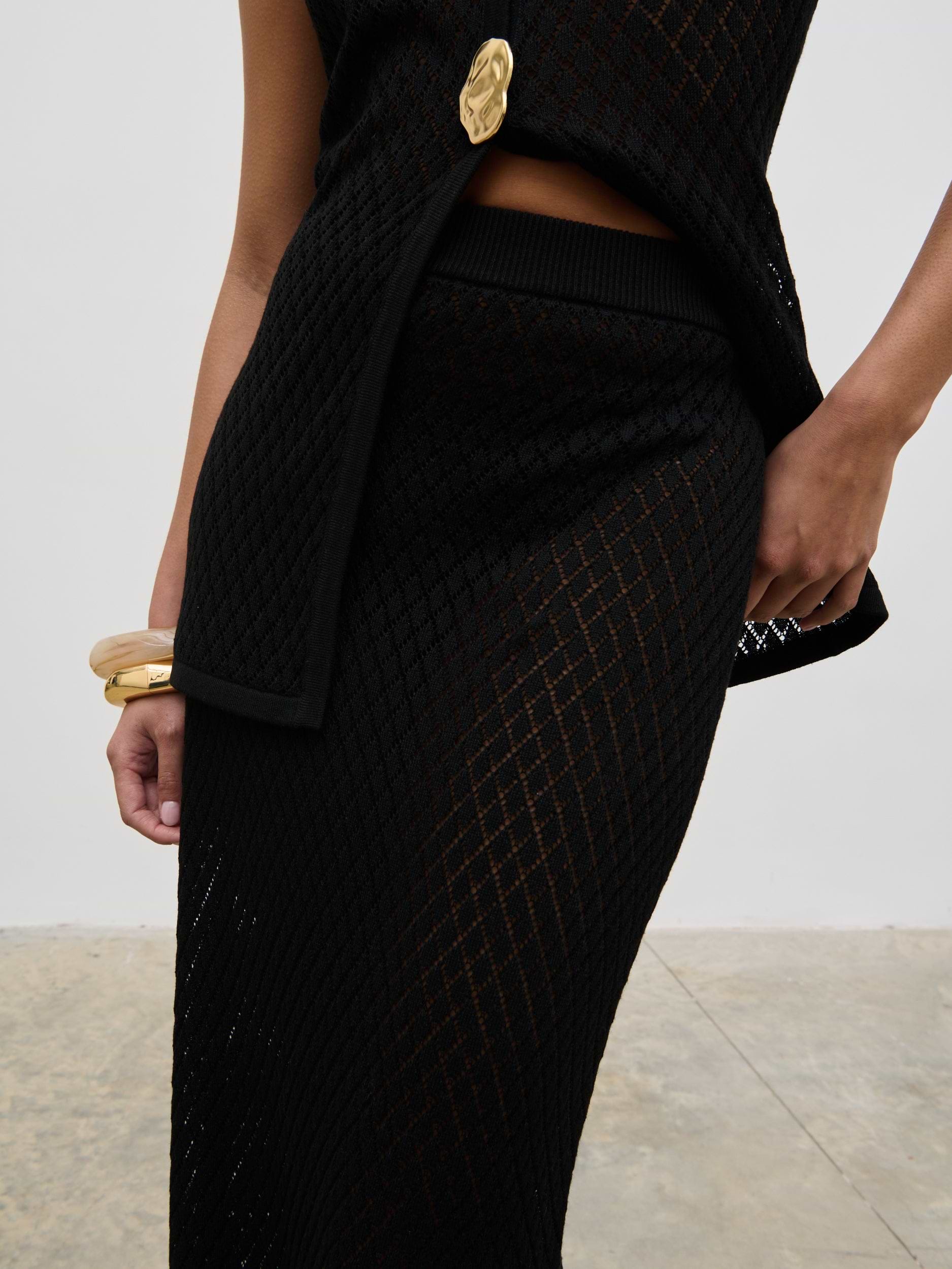 Imani Pointelle Knit Maxi Skirt - Black