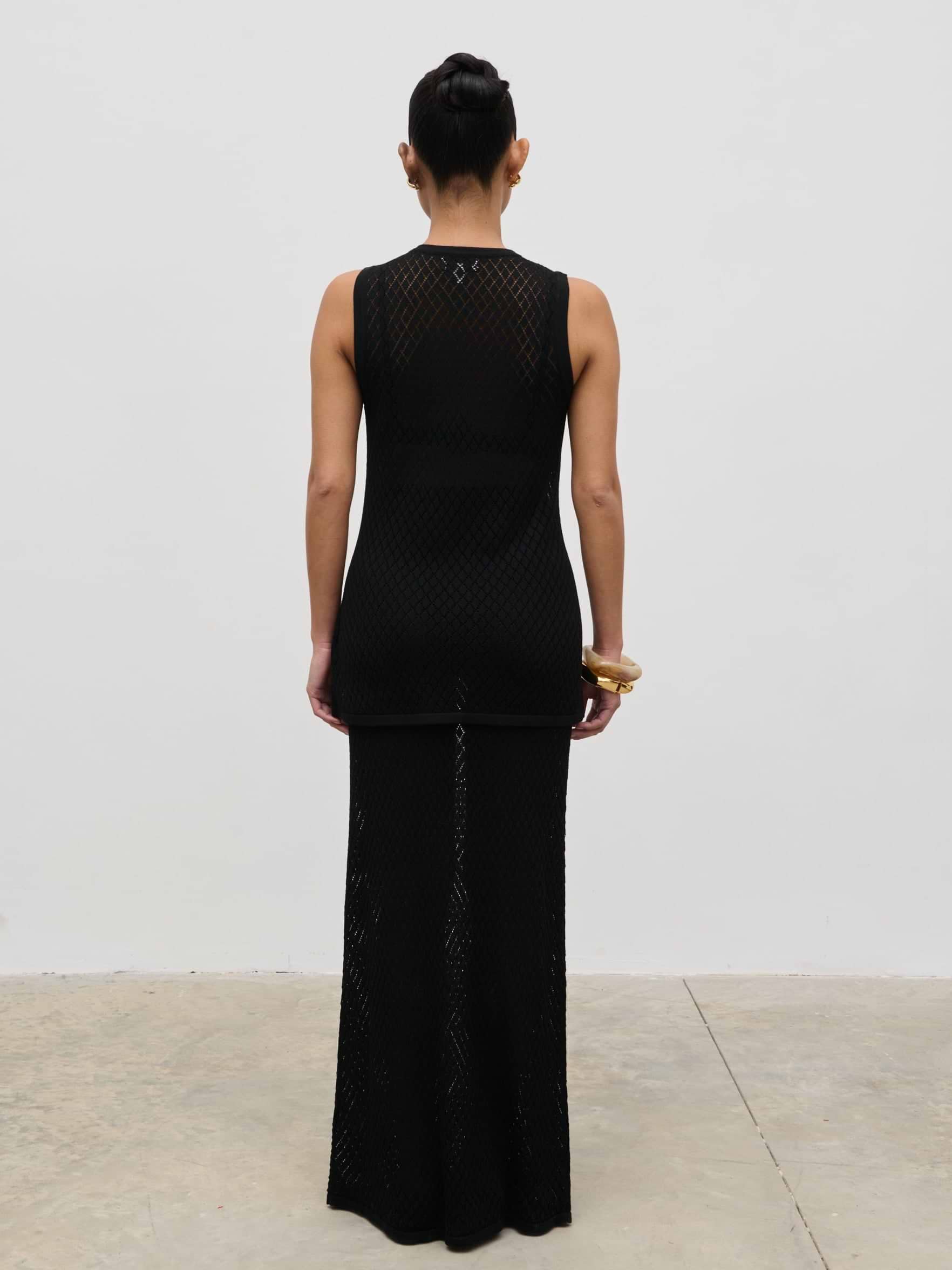Imani Pointelle Knit Maxi Skirt - Black