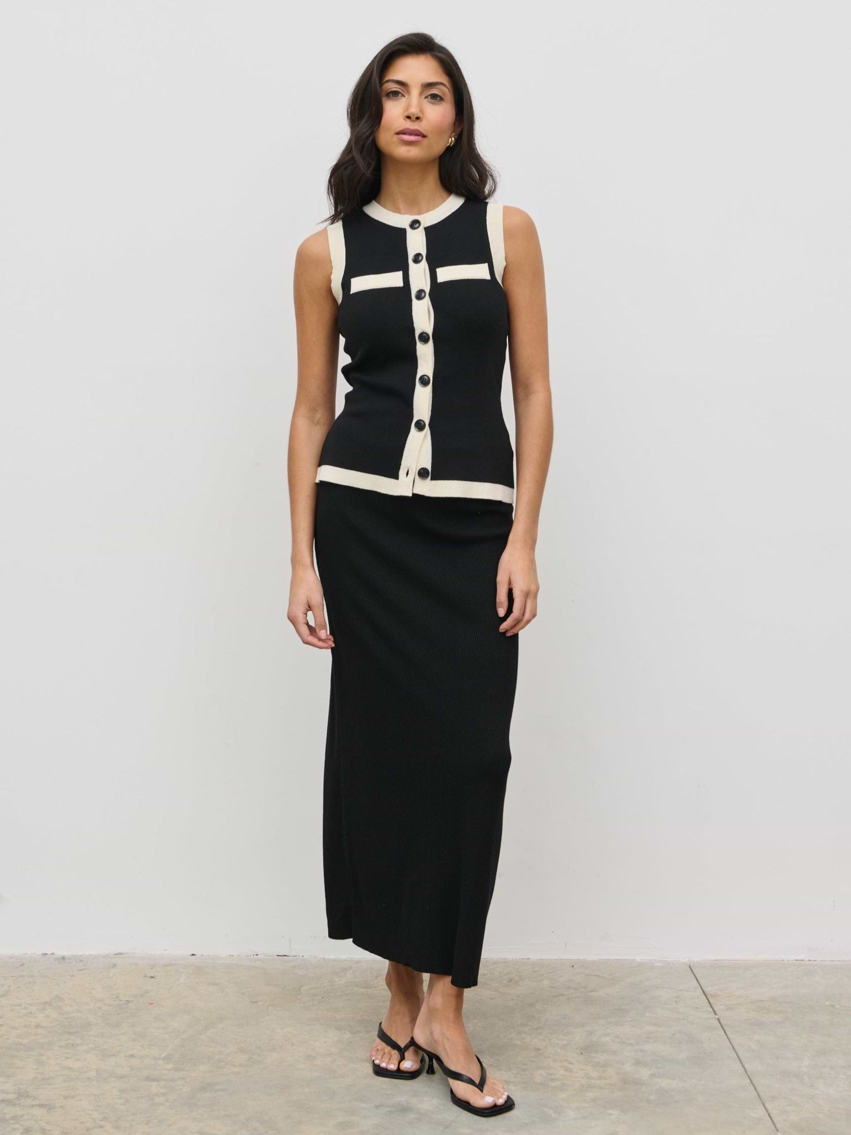 Indigo Contrast Knit Waistcoat - Black and Cream