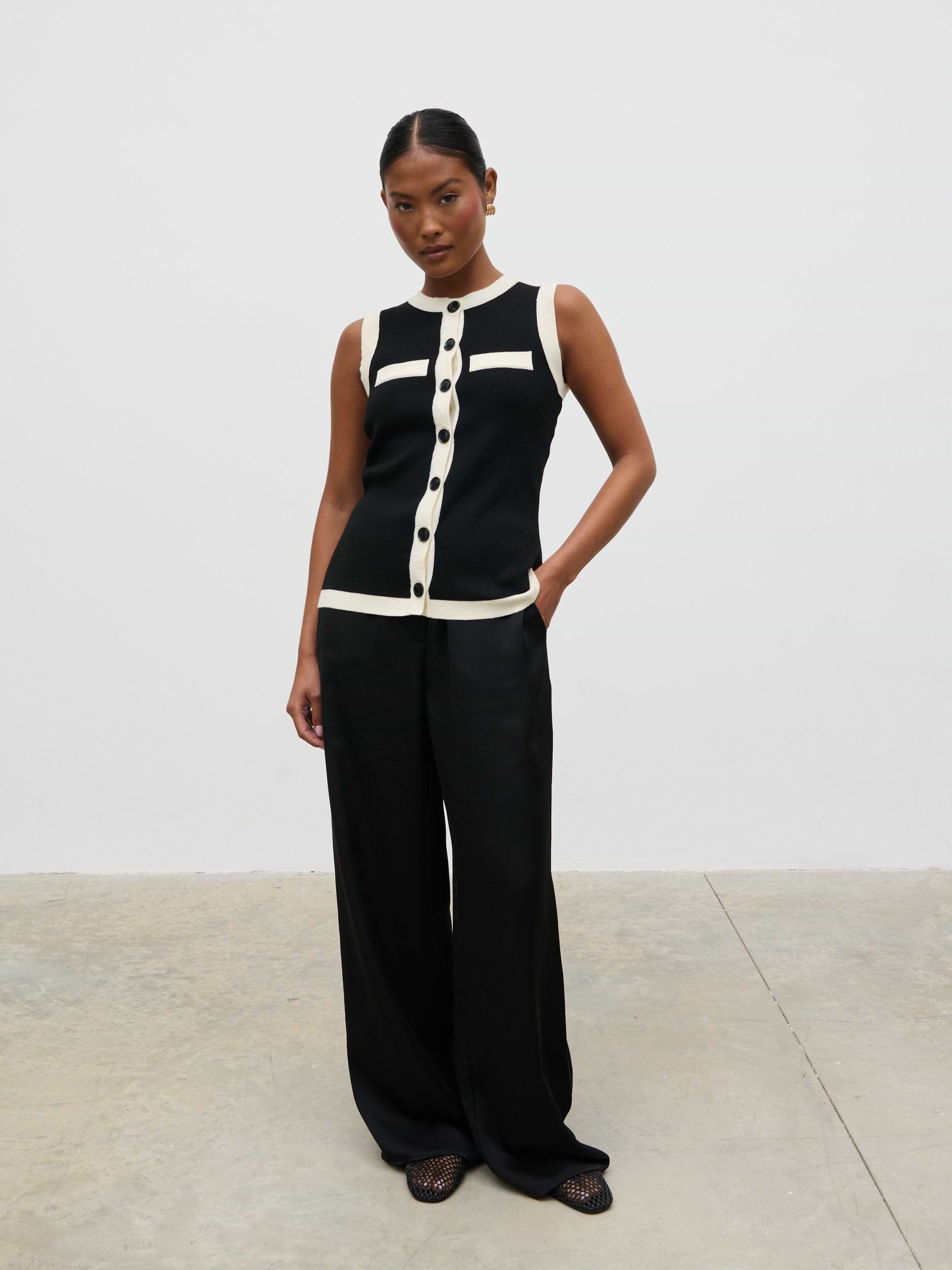 Indigo Contrast Knit Waistcoat - Black and Cream