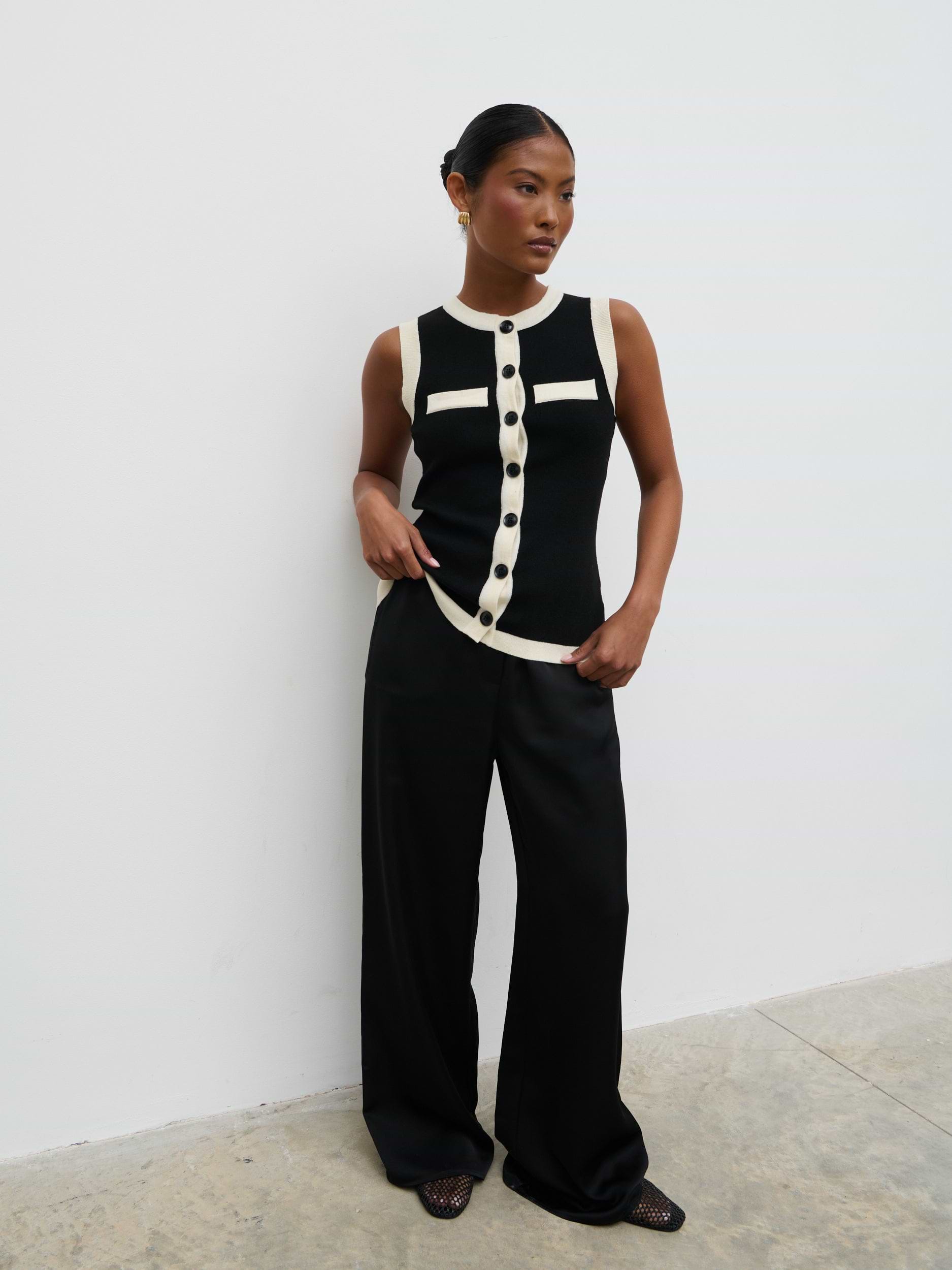 Indigo Contrast Knit Waistcoat - Black and Cream