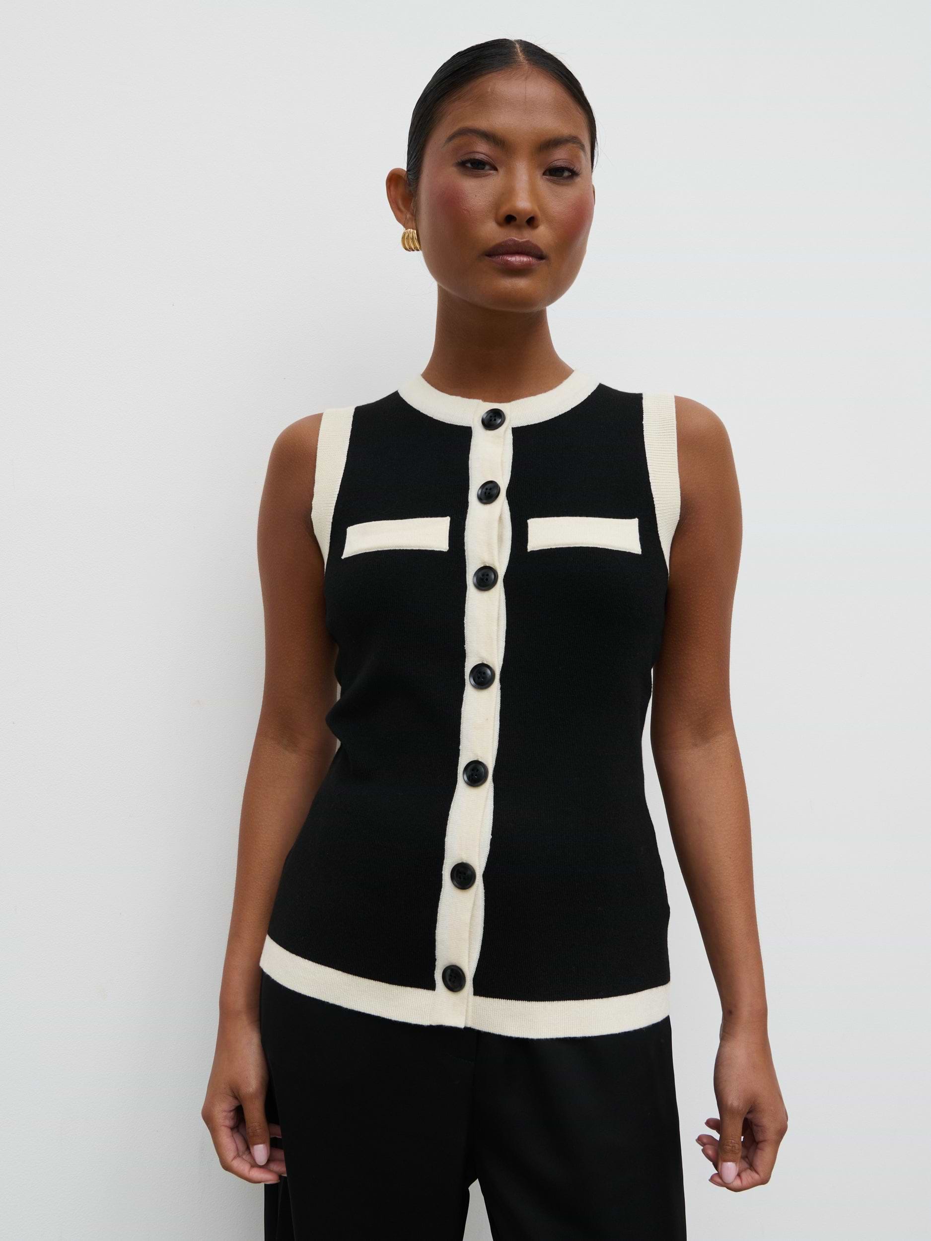 Indigo Contrast Knit Waistcoat - Black and Cream