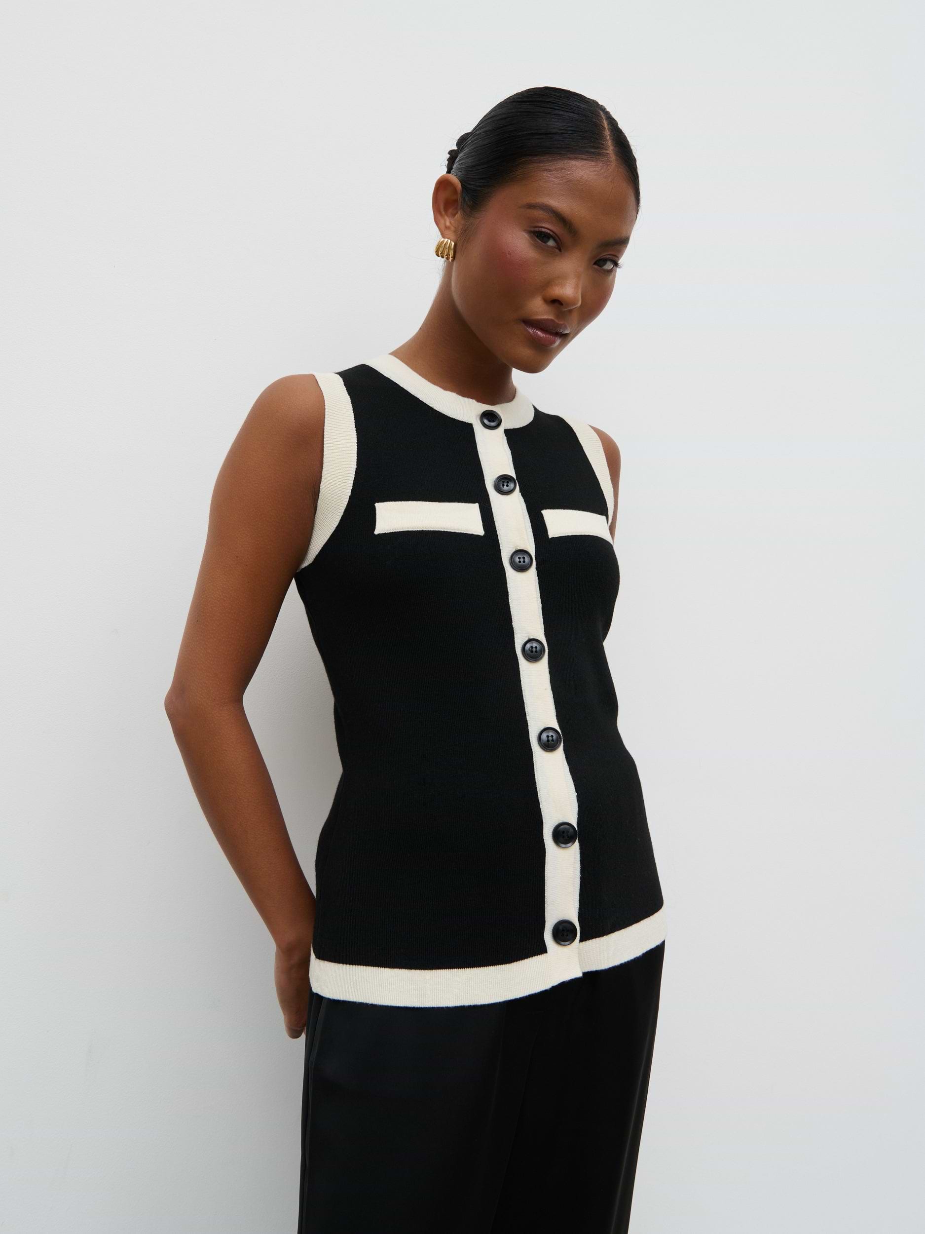 Indigo Contrast Knit Waistcoat - Black and Cream