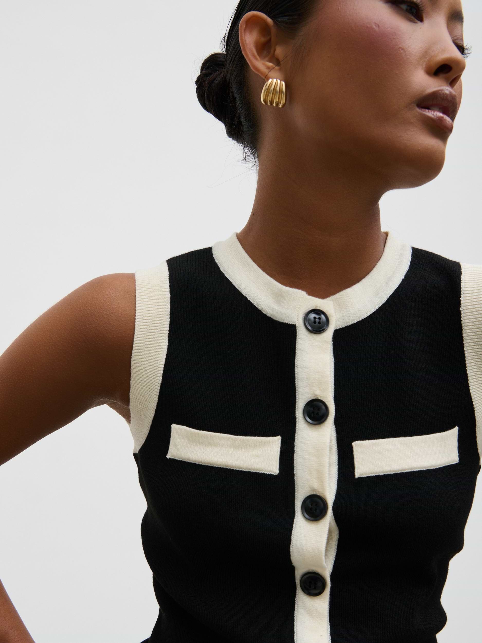 Indigo Contrast Knit Waistcoat - Black and Cream