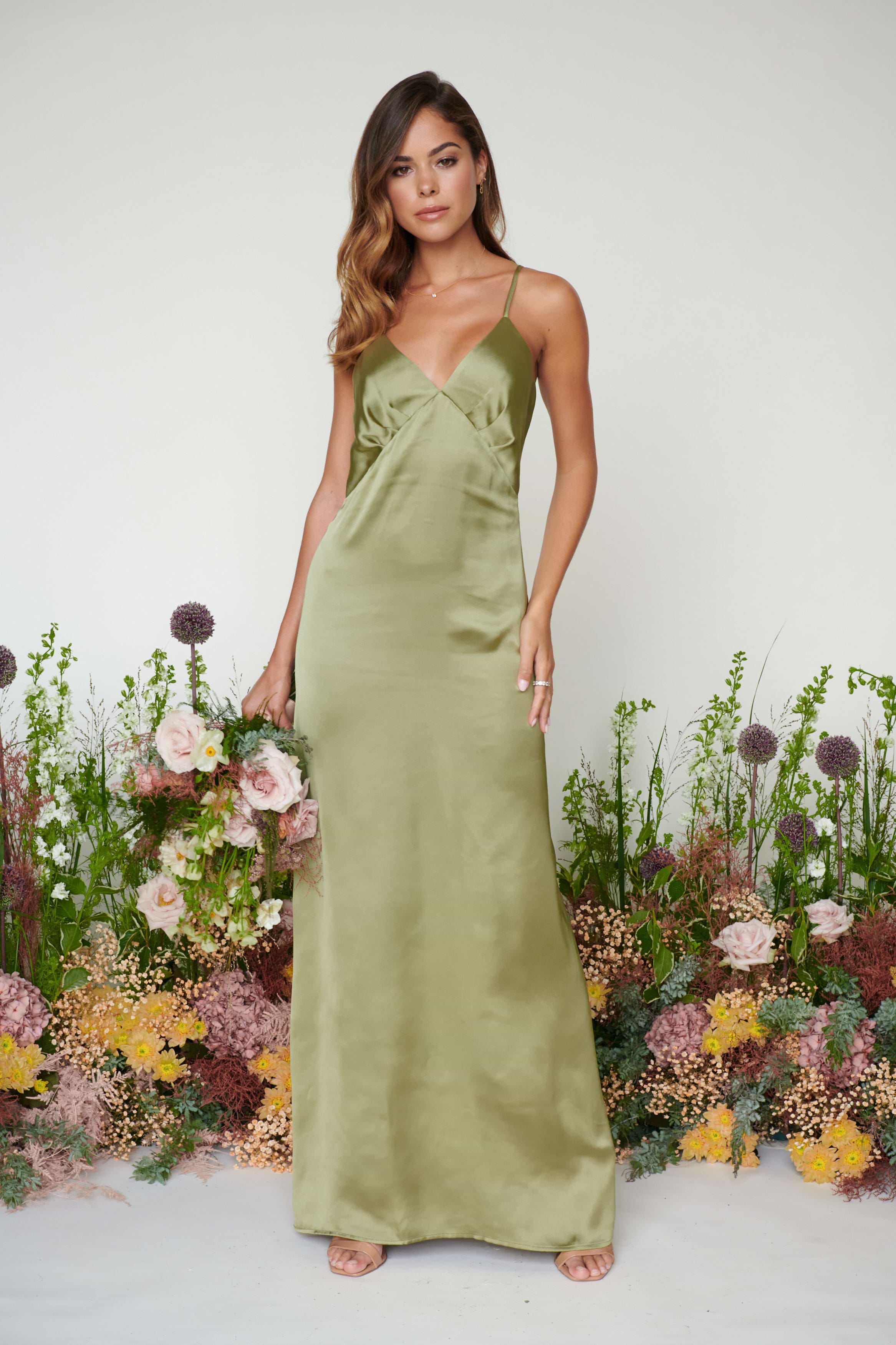 Ines Recycled Maxi Bridesmaids Dress - Matte Olive