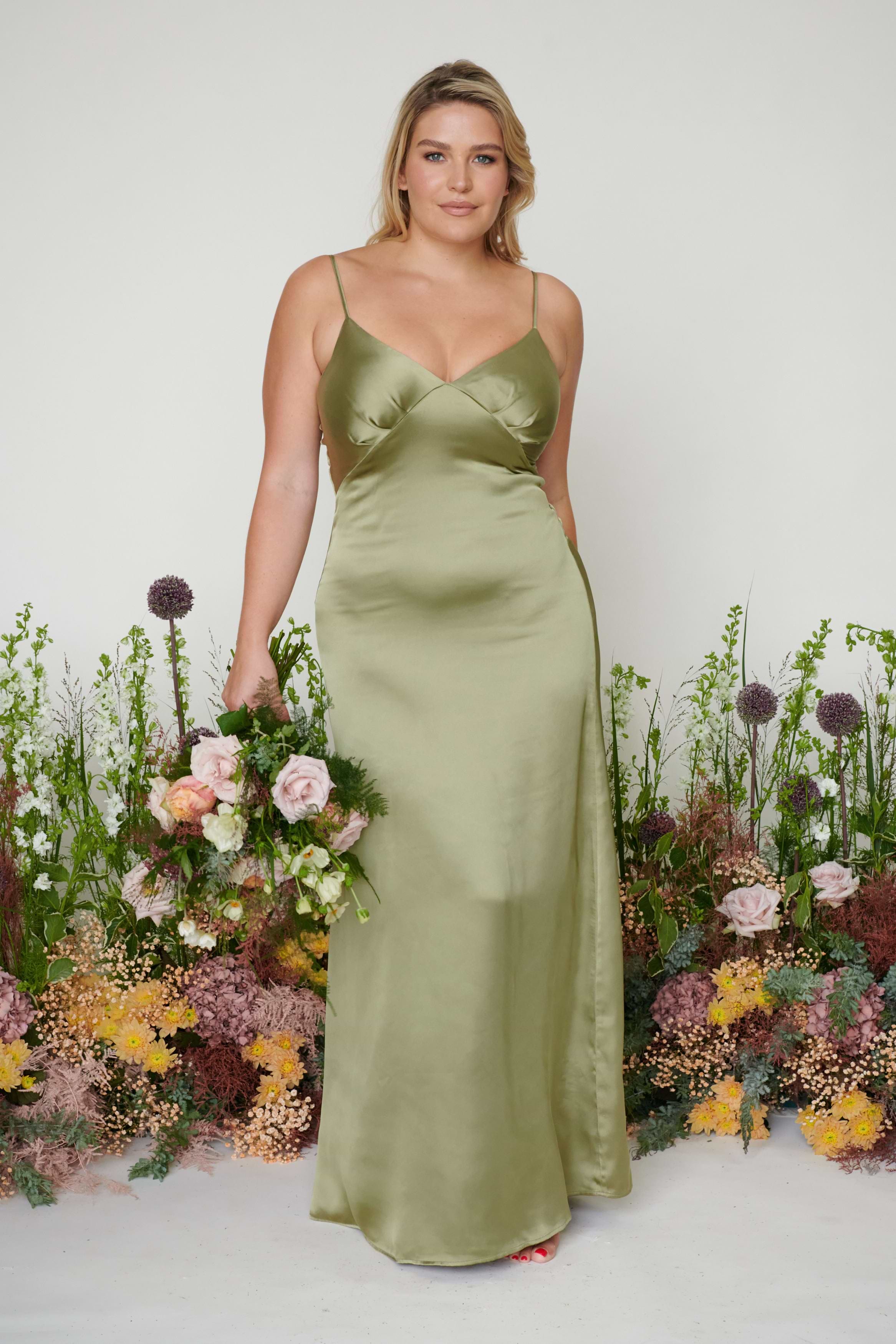 Ines Recycled Maxi Bridesmaids Dress - Matte Olive