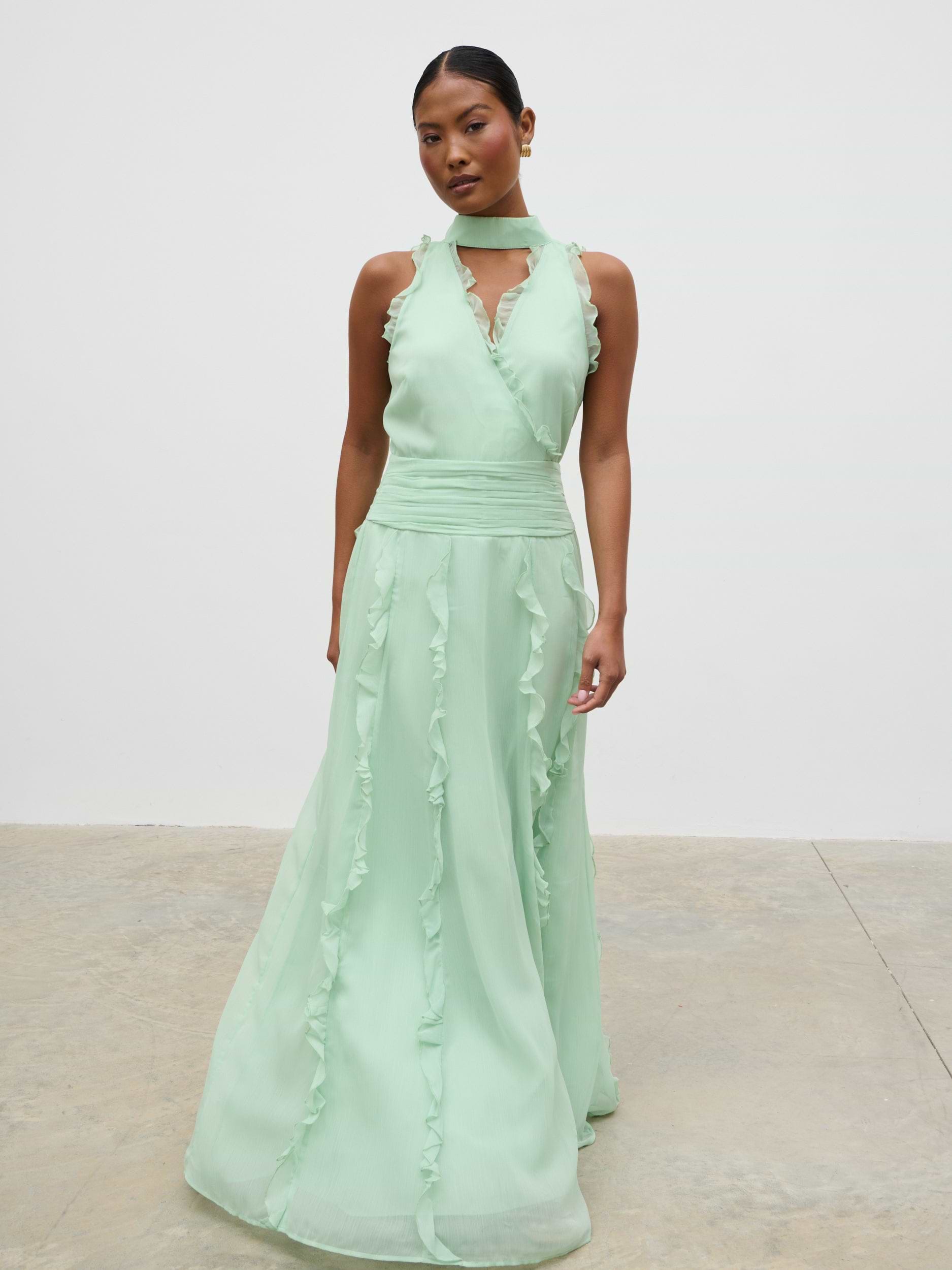 Ingrid Ruffle Maxi Dress - Sage
