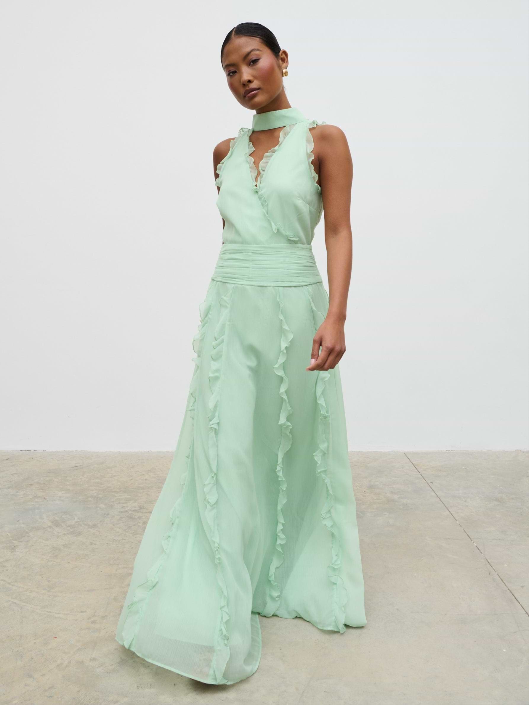 Ingrid Ruffle Maxi Dress - Sage