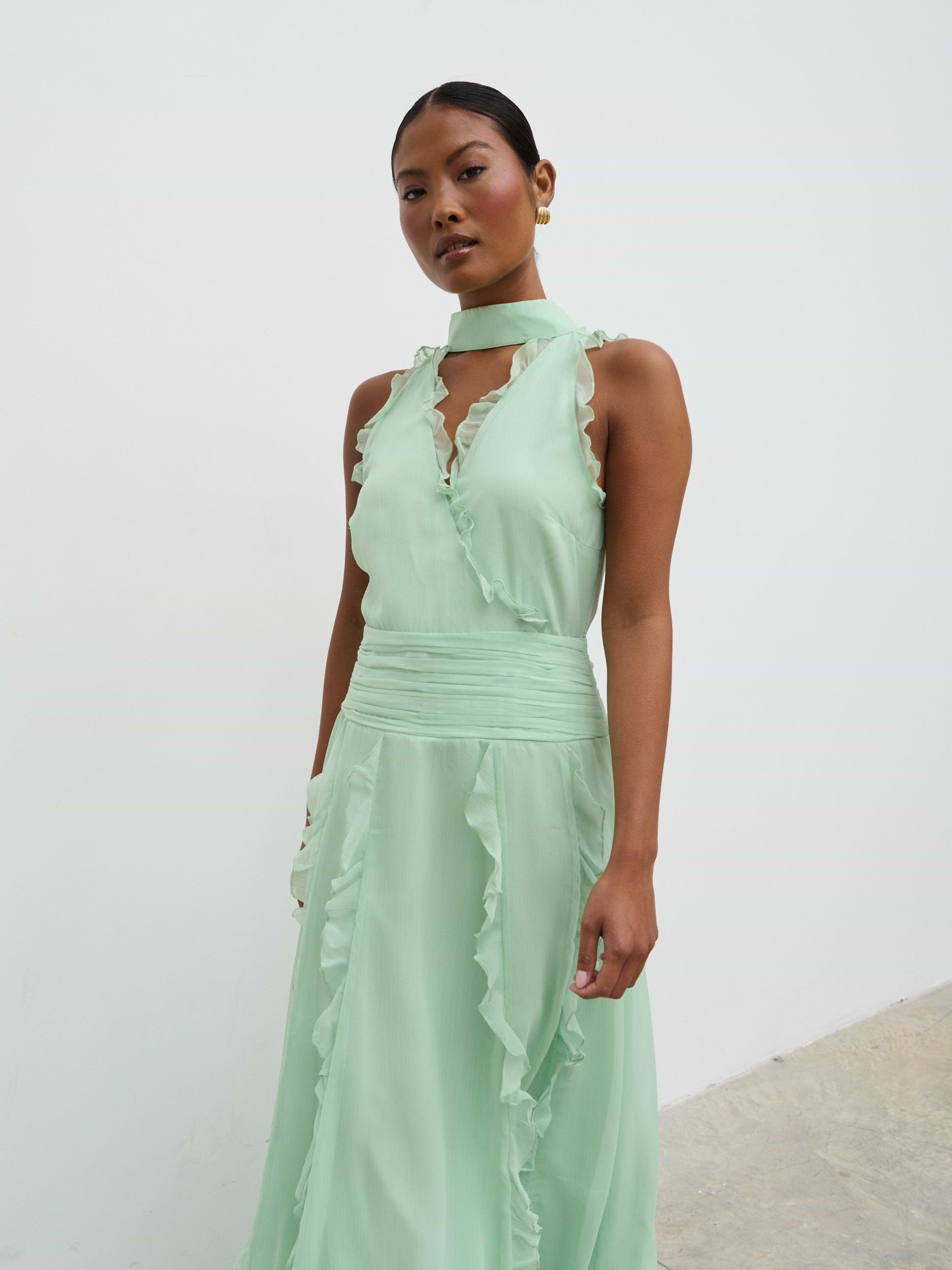 Ingrid Ruffle Maxi Dress - Sage