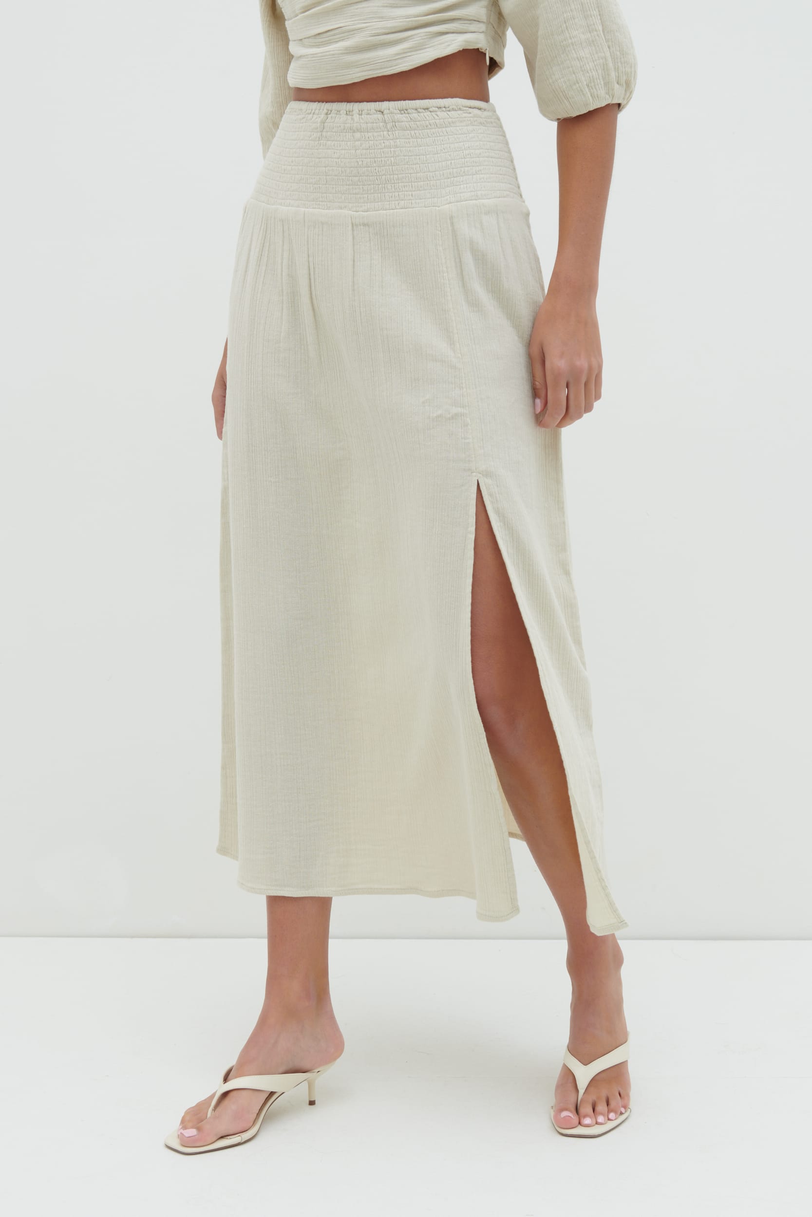 Ingrid Ruched Midaxi Skirt - Beige