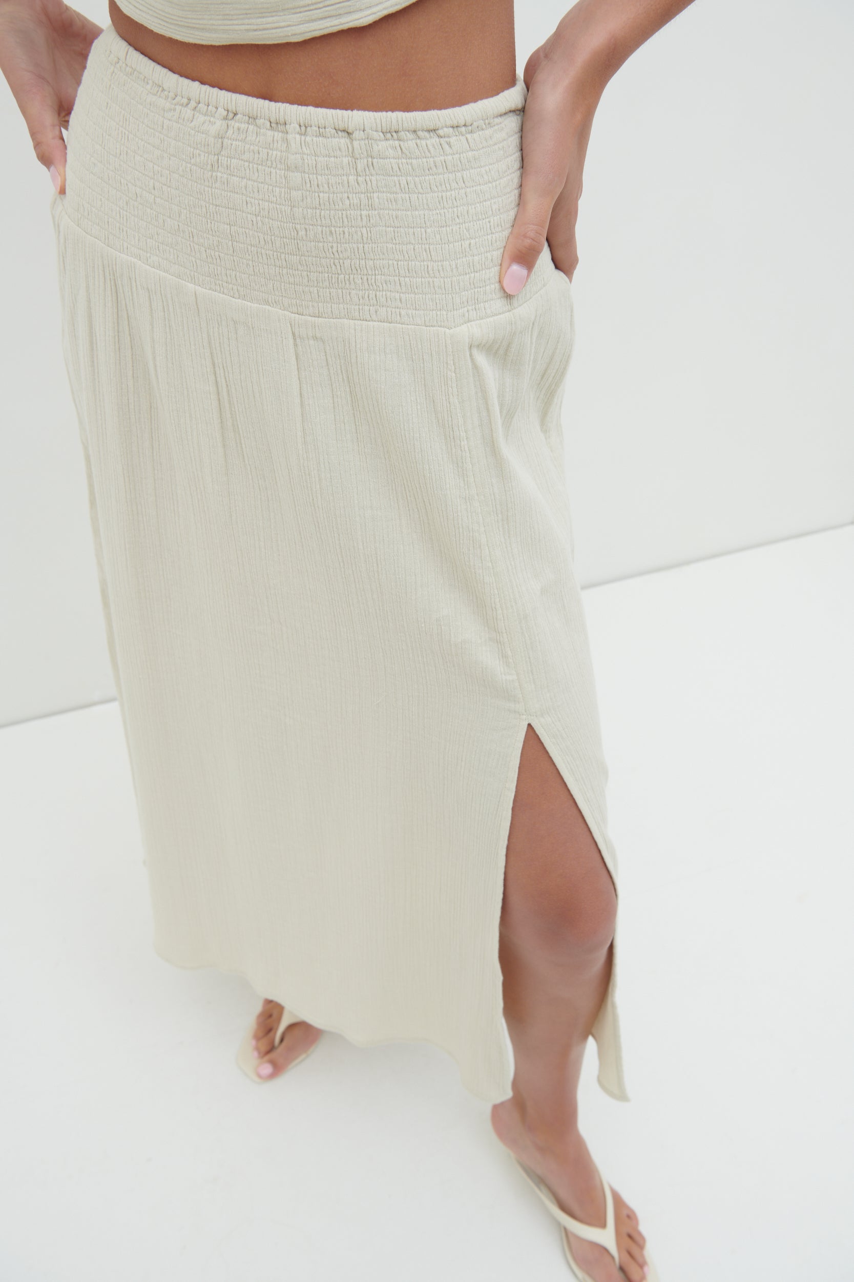 Ingrid Ruched Midaxi Skirt - Beige