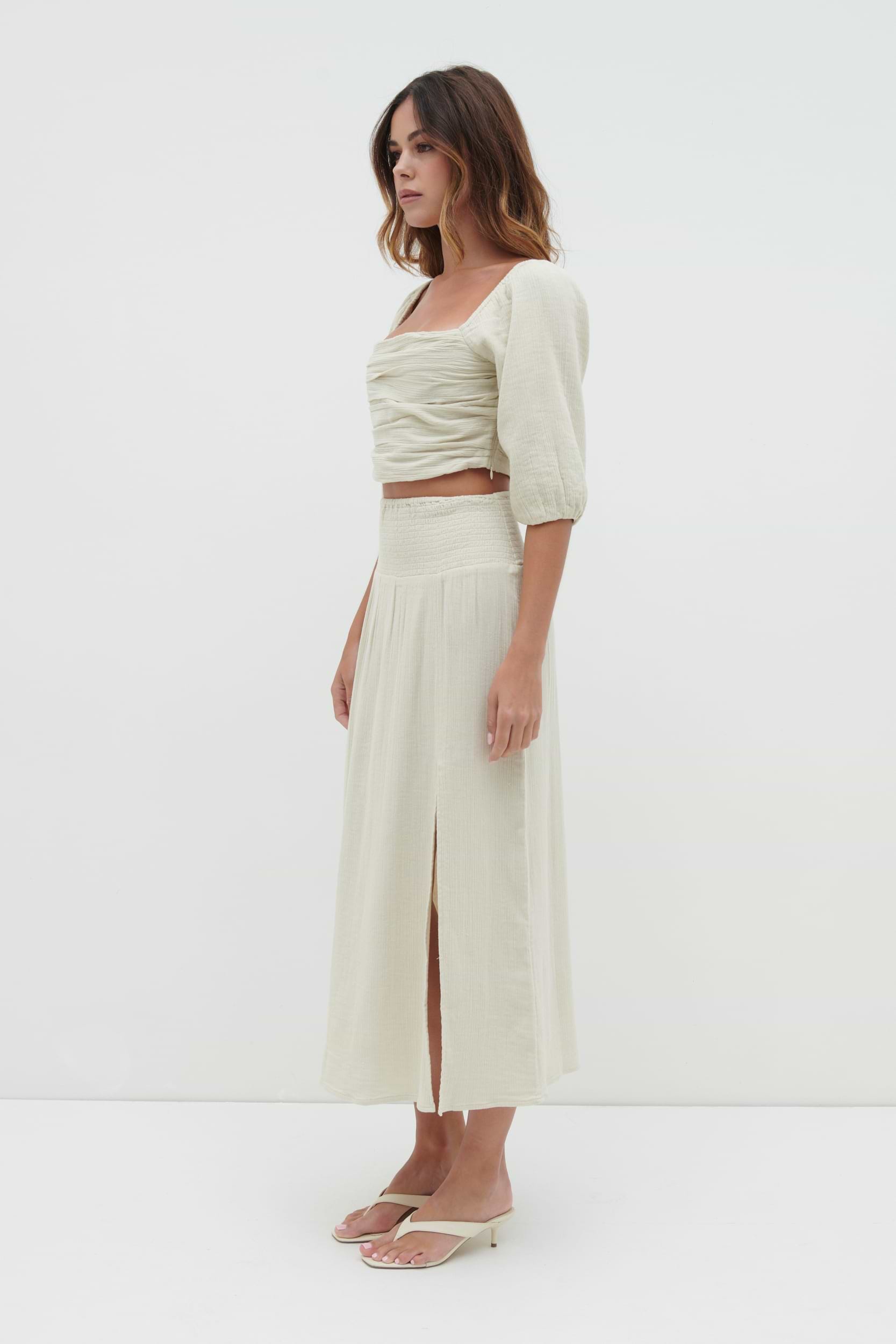 Ingrid Ruched Midaxi Skirt - Beige