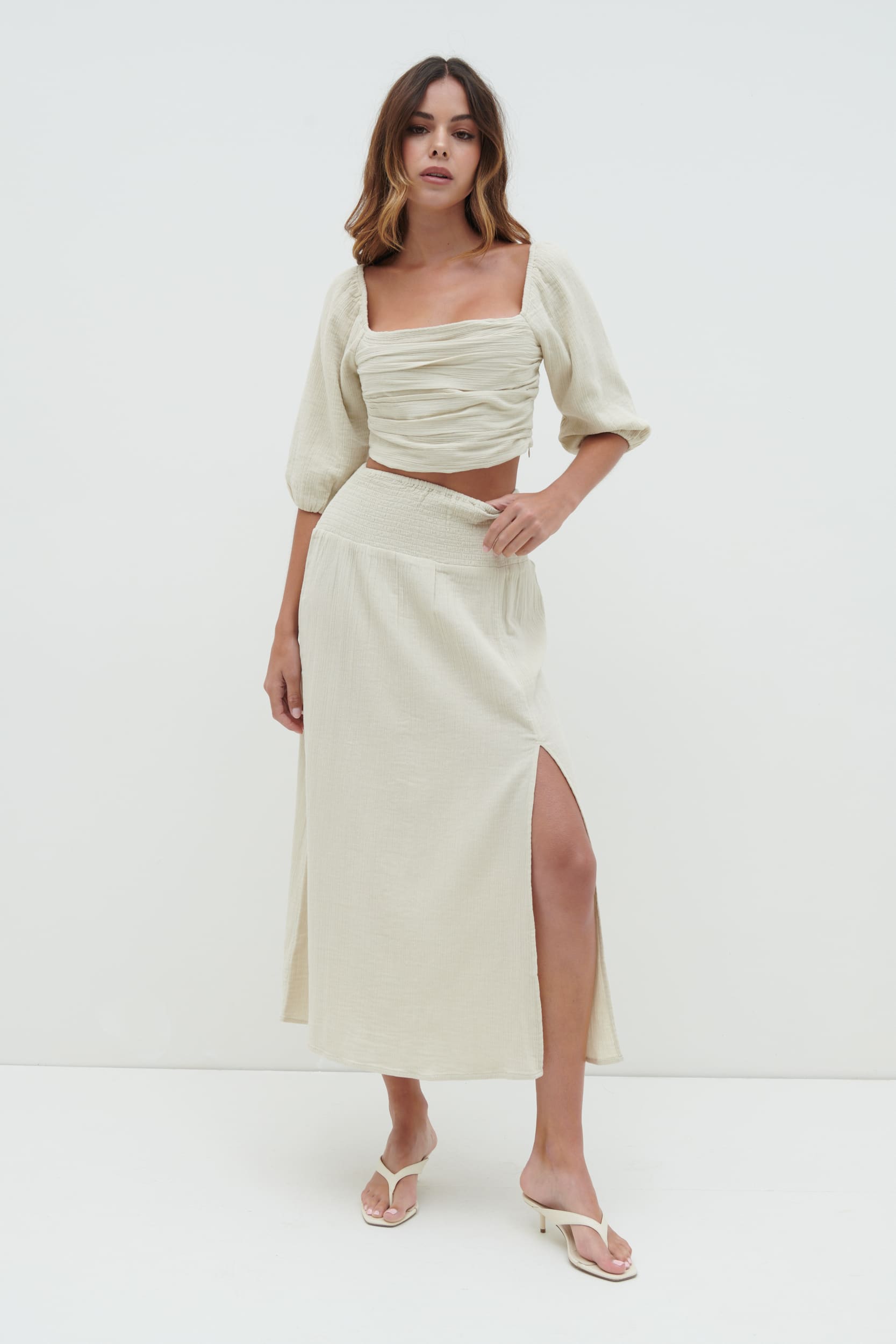 Ingrid Ruched Midaxi Skirt - Beige