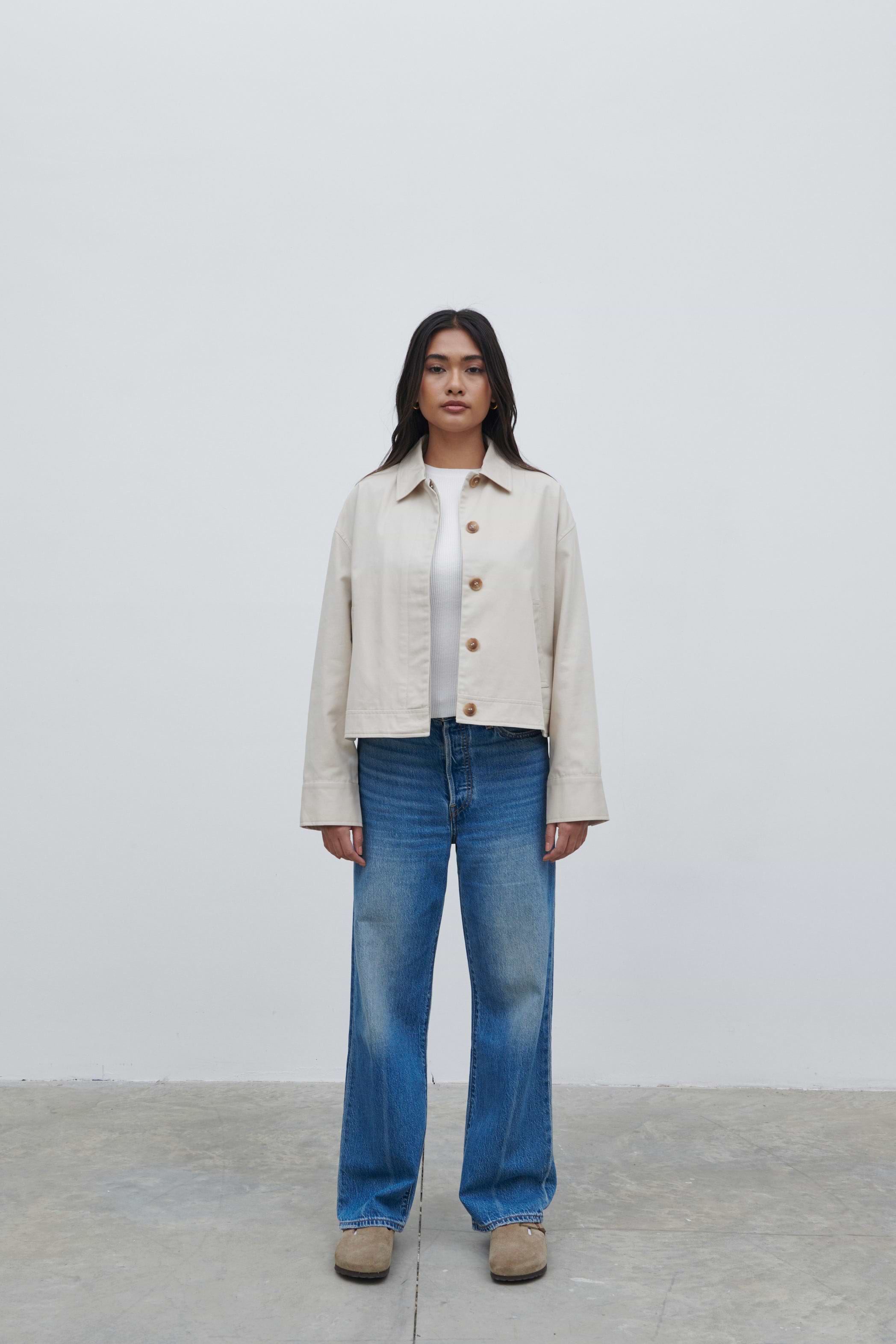 Isla Cropped Trench Coat - Stone