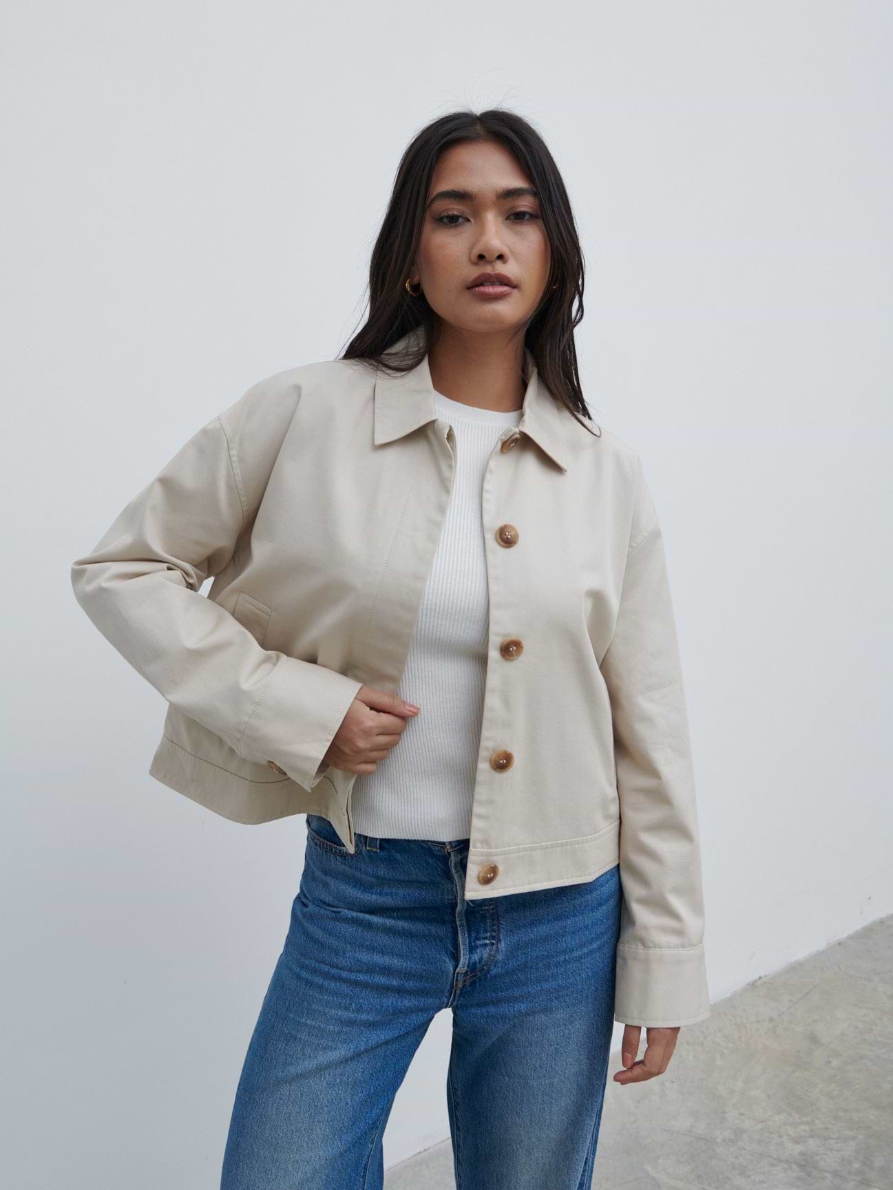 Isla Cropped Trench Coat - Stone